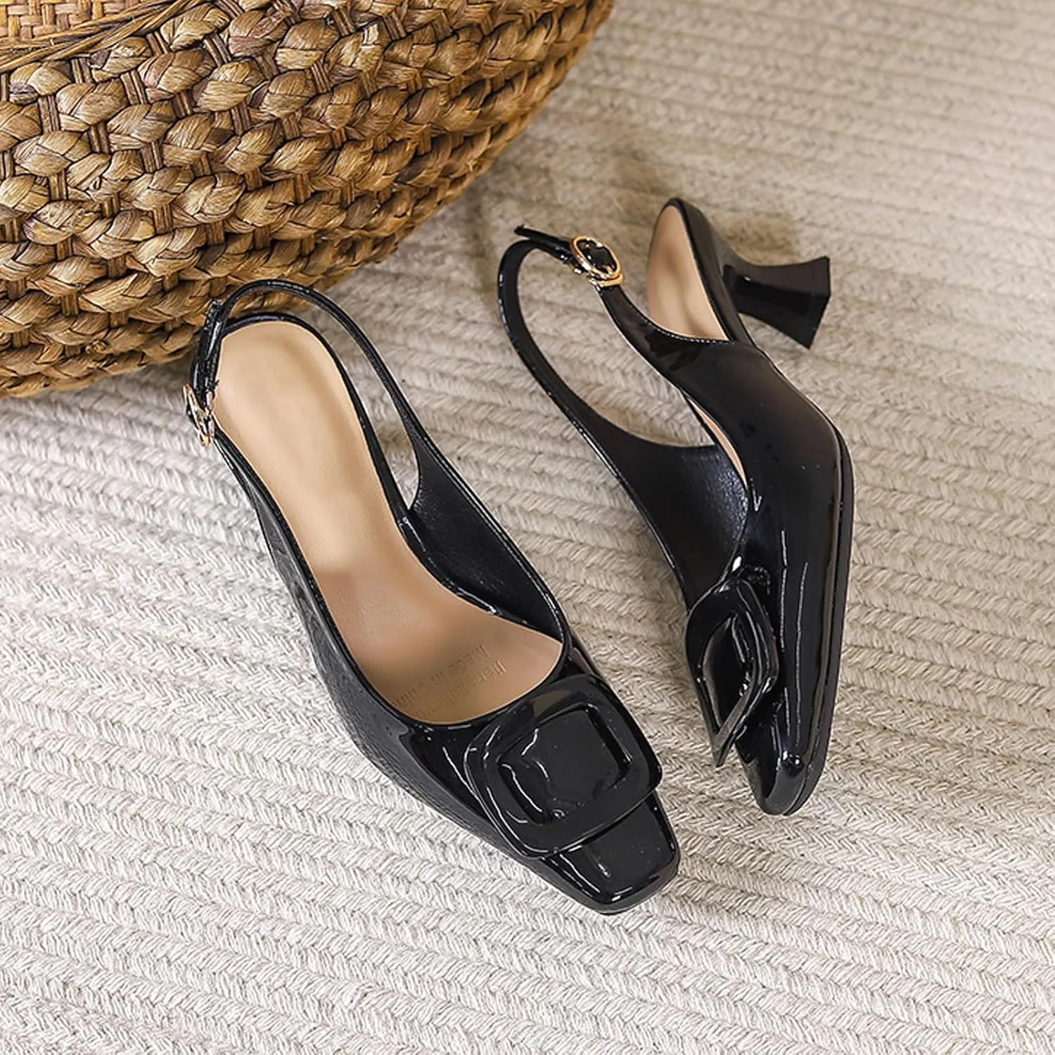 Aceptolcom Women's Slingback Kitten Low Heels Pumps Closed Square Toe Wedding Work Dress Shoes