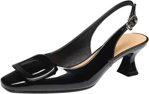 Aceptolcom Women's Slingback Kitten Low Heels Pumps Closed Square Toe Wedding Work Dress Shoes