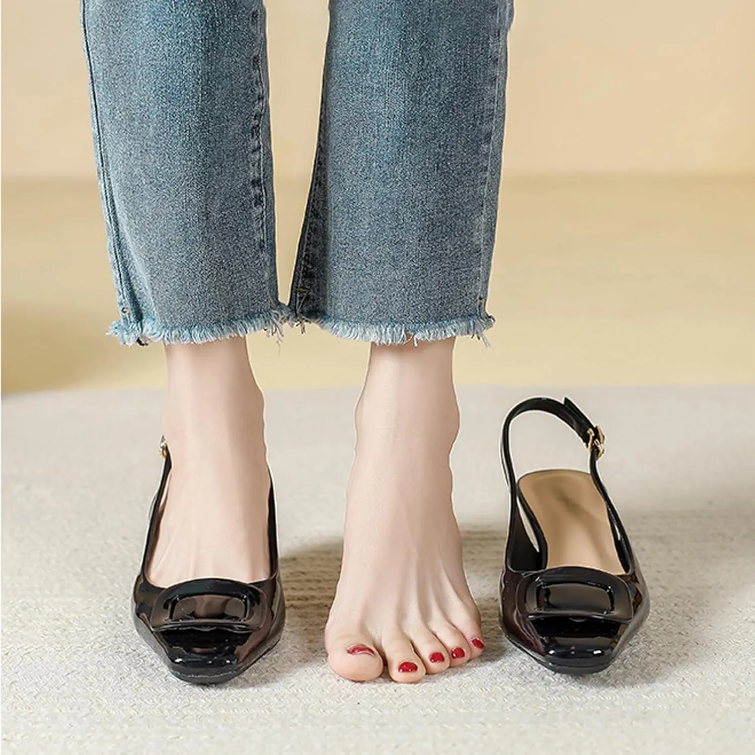 Aceptolcom Women's Slingback Kitten Low Heels Pumps Closed Square Toe Wedding Work Dress Shoes