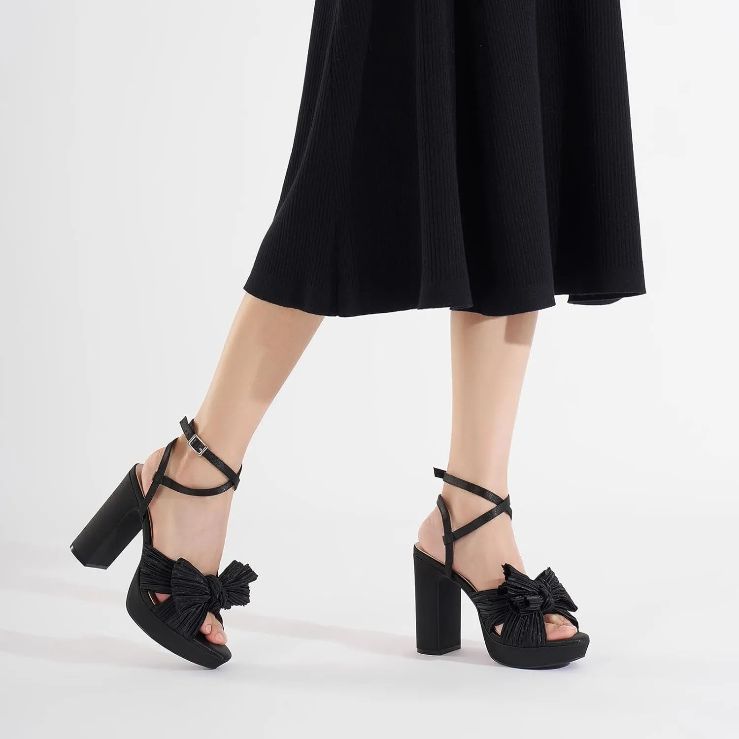 ALICEPUB 4Inch Platform Heels Chunky Block High Heels Strappy Heels Open Toe Heeled Sandals Comfortable Dressy Shoes for Women Wedding