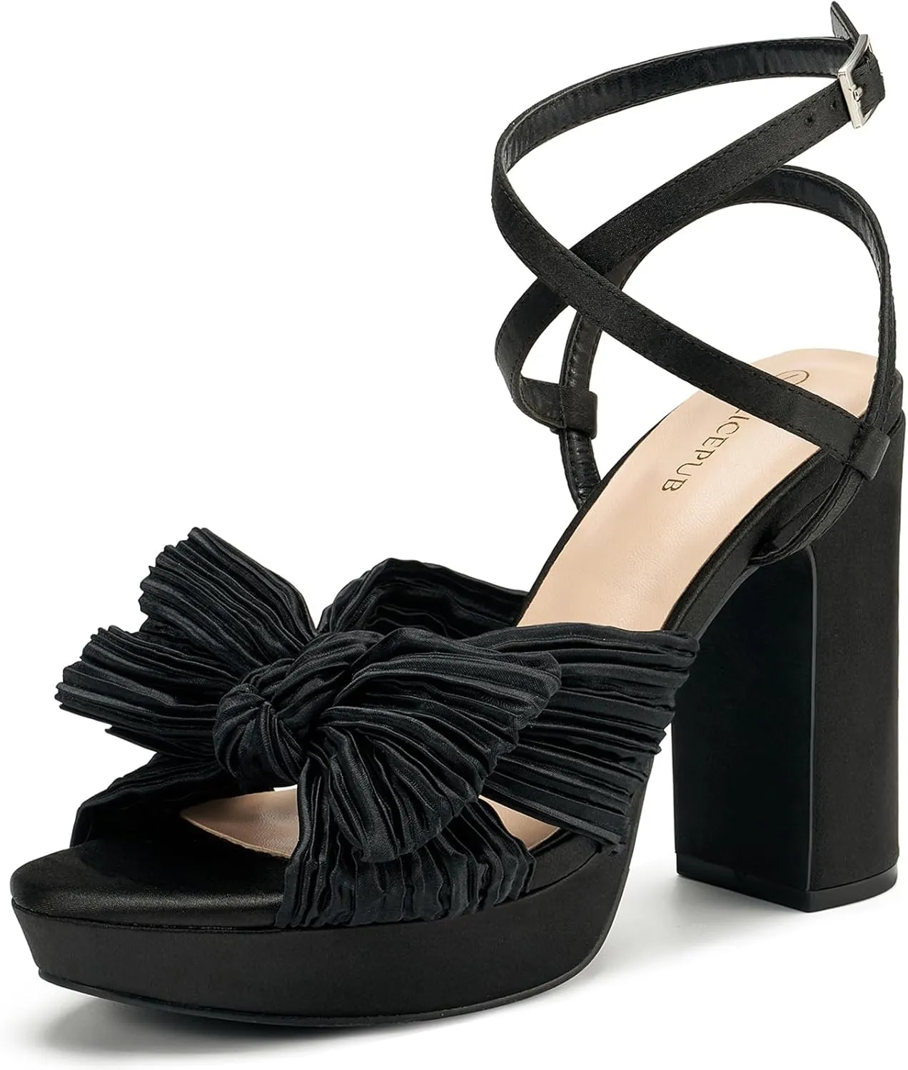 ALICEPUB 4Inch Platform Heels Chunky Block High Heels Strappy Heels Open Toe Heeled Sandals Comfortable Dressy Shoes for Women Wedding