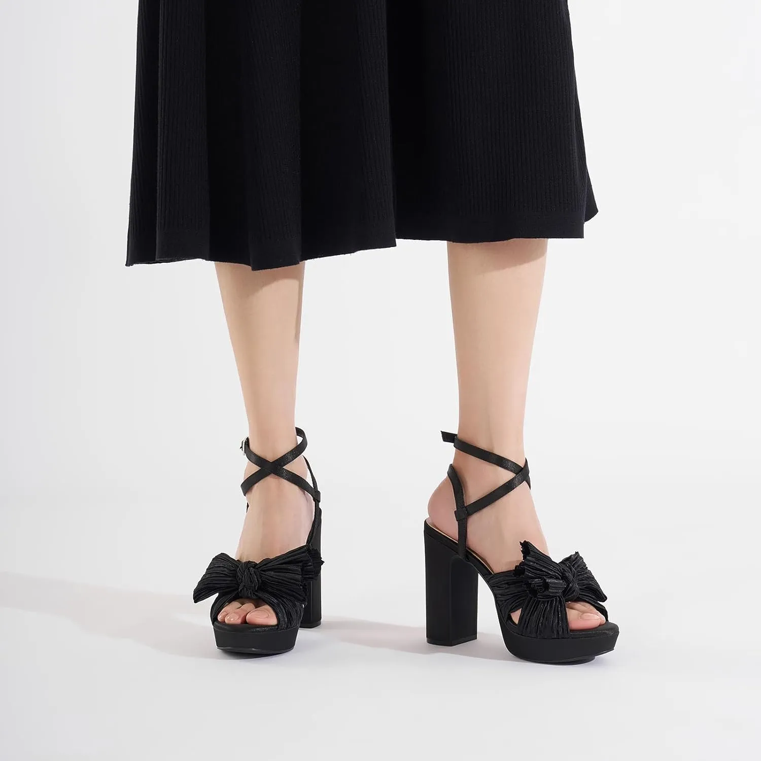 ALICEPUB 4Inch Platform Heels Chunky Block High Heels Strappy Heels Open Toe Heeled Sandals Comfortable Dressy Shoes for Women Wedding