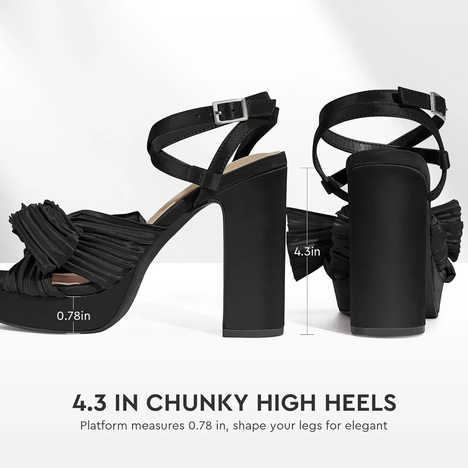 ALICEPUB 4Inch Platform Heels Chunky Block High Heels Strappy Heels Open Toe Heeled Sandals Comfortable Dressy Shoes for Women Wedding