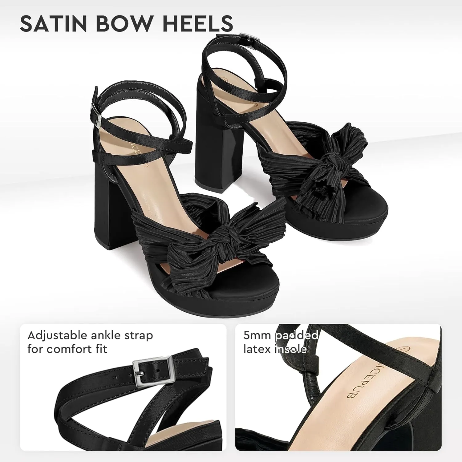 ALICEPUB 4Inch Platform Heels Chunky Block High Heels Strappy Heels Open Toe Heeled Sandals Comfortable Dressy Shoes for Women Wedding