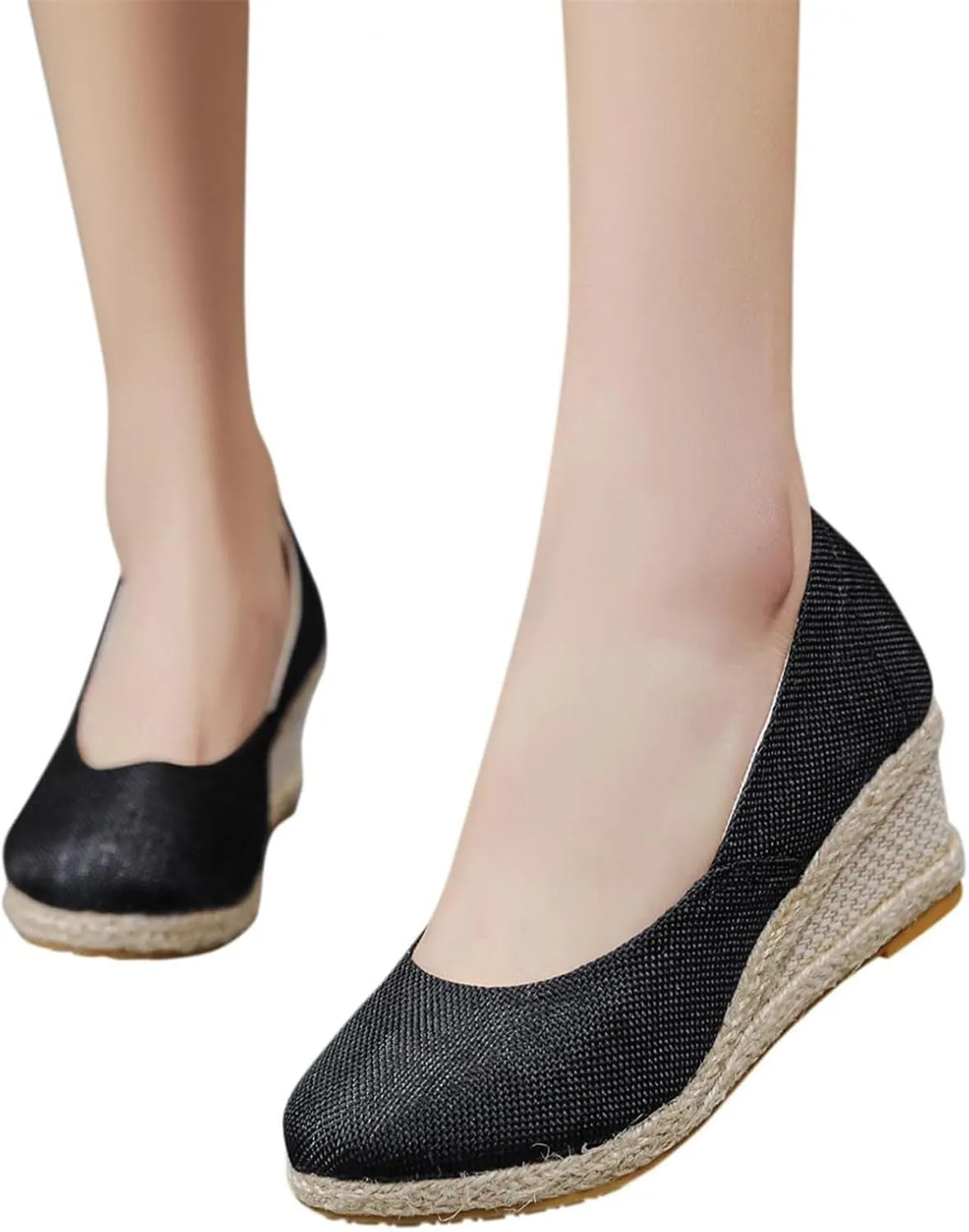 Canvas Espadrille Wedges Closed Toe Wedges for Women Wide Width Kamilla Wedge Espadrilles Sandal Pumps Low Chunky Rounded Toe Heels Elegant Wedges Working Shoes