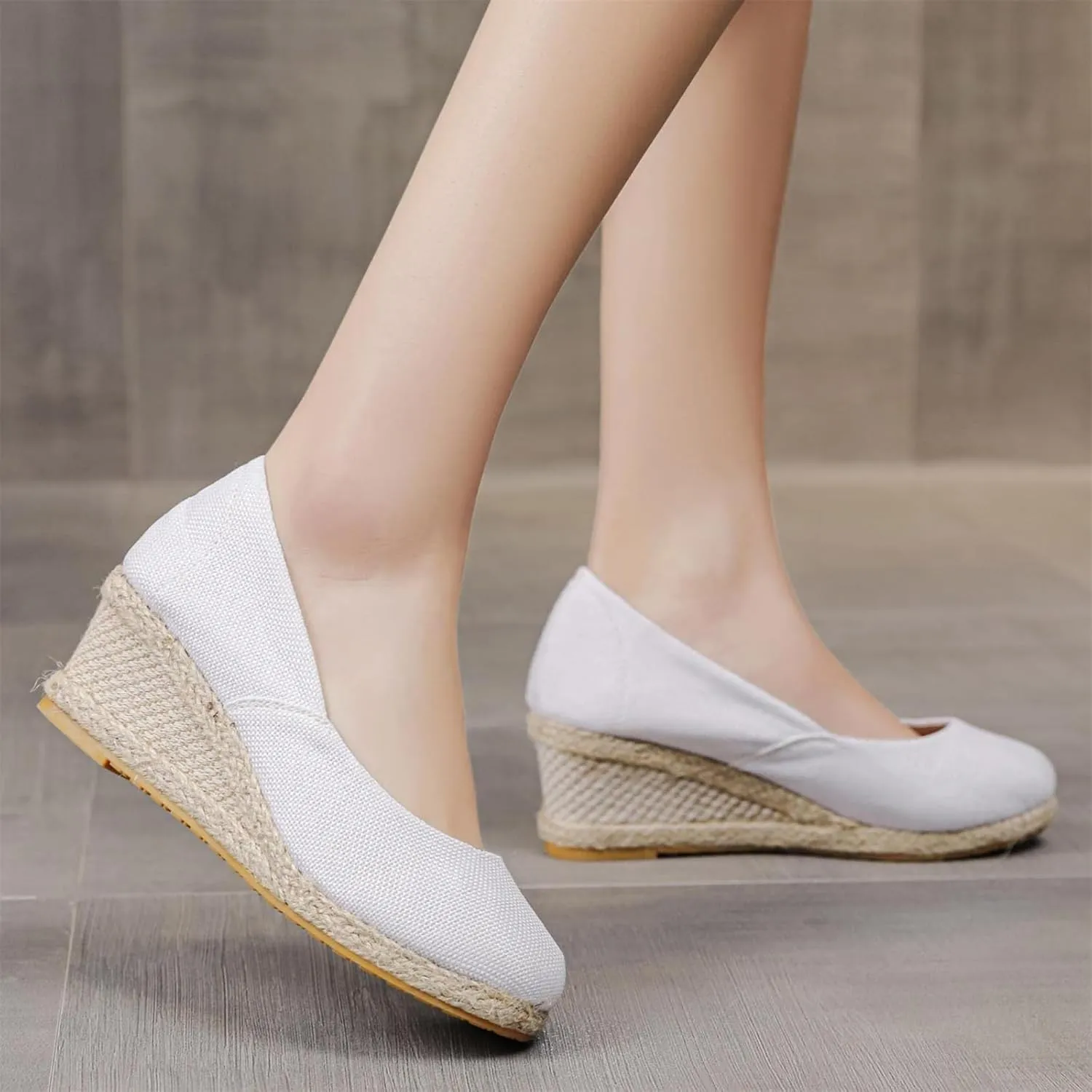 Canvas Espadrille Wedges Closed Toe Wedges for Women Wide Width Kamilla Wedge Espadrilles Sandal Pumps Low Chunky Rounded Toe Heels Elegant Wedges Working Shoes