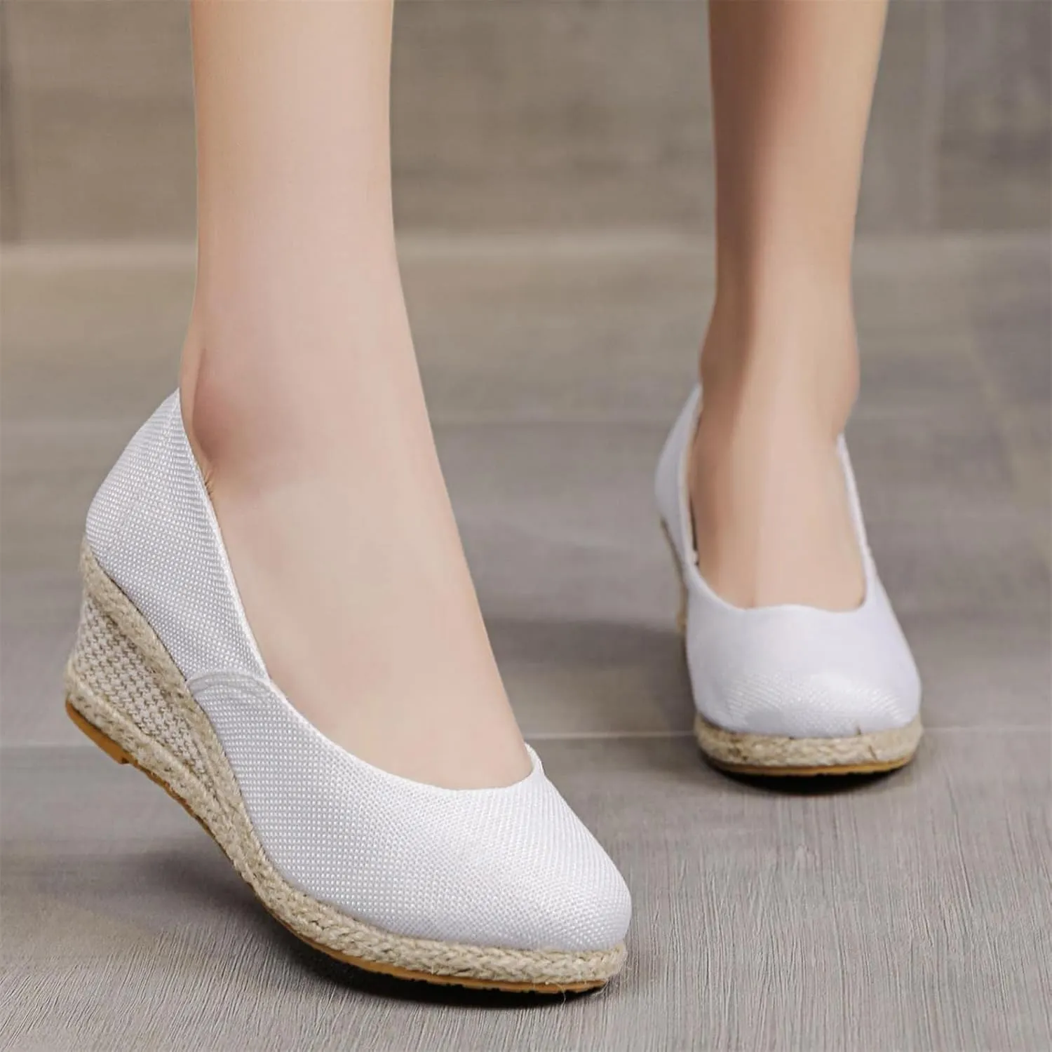 Canvas Espadrille Wedges Closed Toe Wedges for Women Wide Width Kamilla Wedge Espadrilles Sandal Pumps Low Chunky Rounded Toe Heels Elegant Wedges Working Shoes