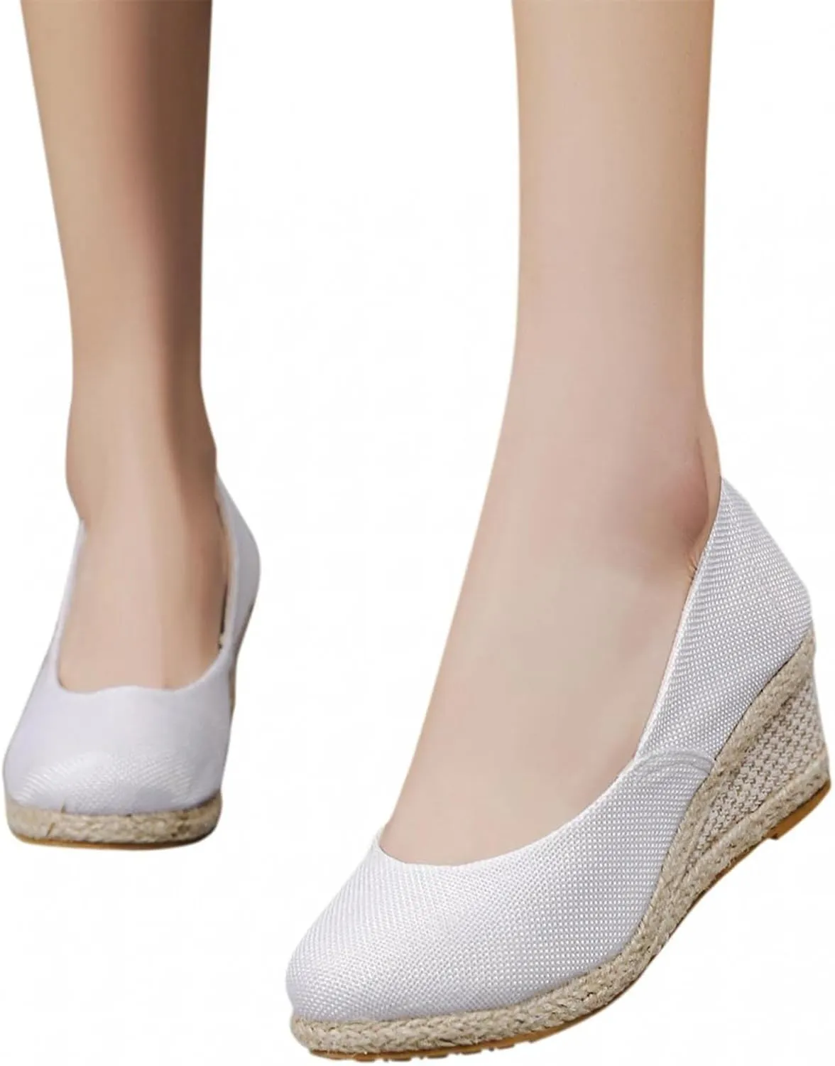Canvas Espadrille Wedges Closed Toe Wedges for Women Wide Width Kamilla Wedge Espadrilles Sandal Pumps Low Chunky Rounded Toe Heels Elegant Wedges Working Shoes
