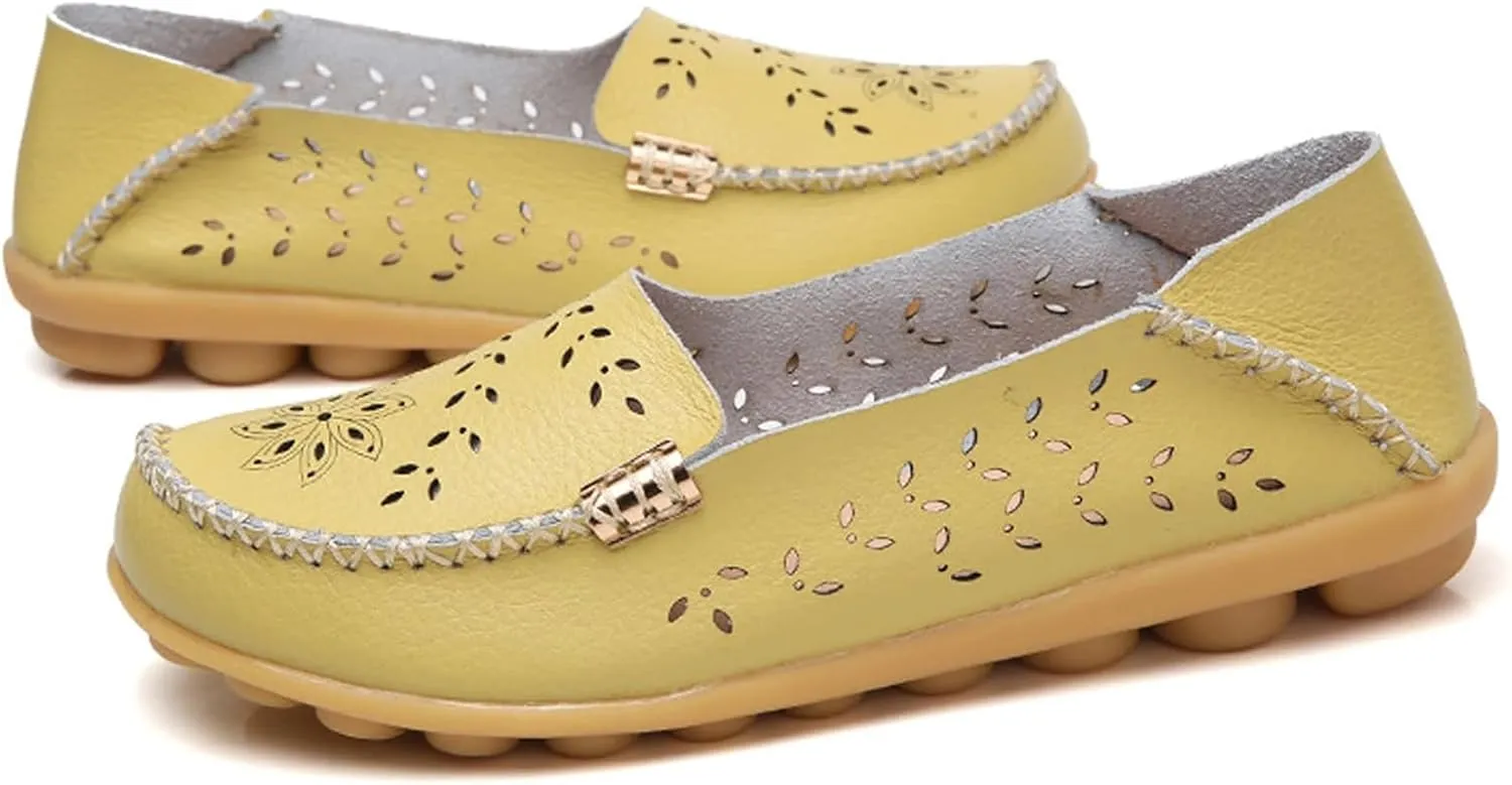 Comfort Loafers for Women Shoes Comfortable Casual Walking Boat Shoes Round Toe Non Slip Sandals Comfort Soft Sole Office Flat Loafer Cute Leather Walking Shoe
