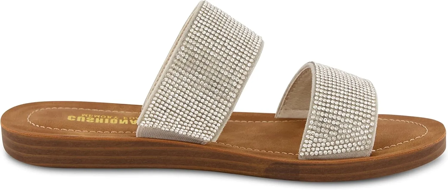 CUSHIONAIRE Women's Alana rhinestone two band slide sandal  Memory Foam