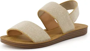 CUSHIONAIRE Women's Gabi stretch linen sandal  Memory Foam padding