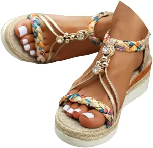 Eduavar Sandals Women Open Toe Buckle Ankle Strap Espadrilles Flatform Wedge Casual Sandal for Dressy Casual Summers Beach