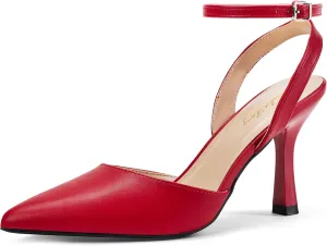 Elisabet Tang 3.42 inch Trendy Ankle Strap Pumps for Women - Sexy Closed Pointed Toe mid Stiletto Heels for Prom Party