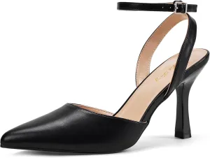 Elisabet Tang 3.42 inch Trendy Ankle Strap Pumps for Women - Sexy Closed Pointed Toe mid Stiletto Heels for Prom Party