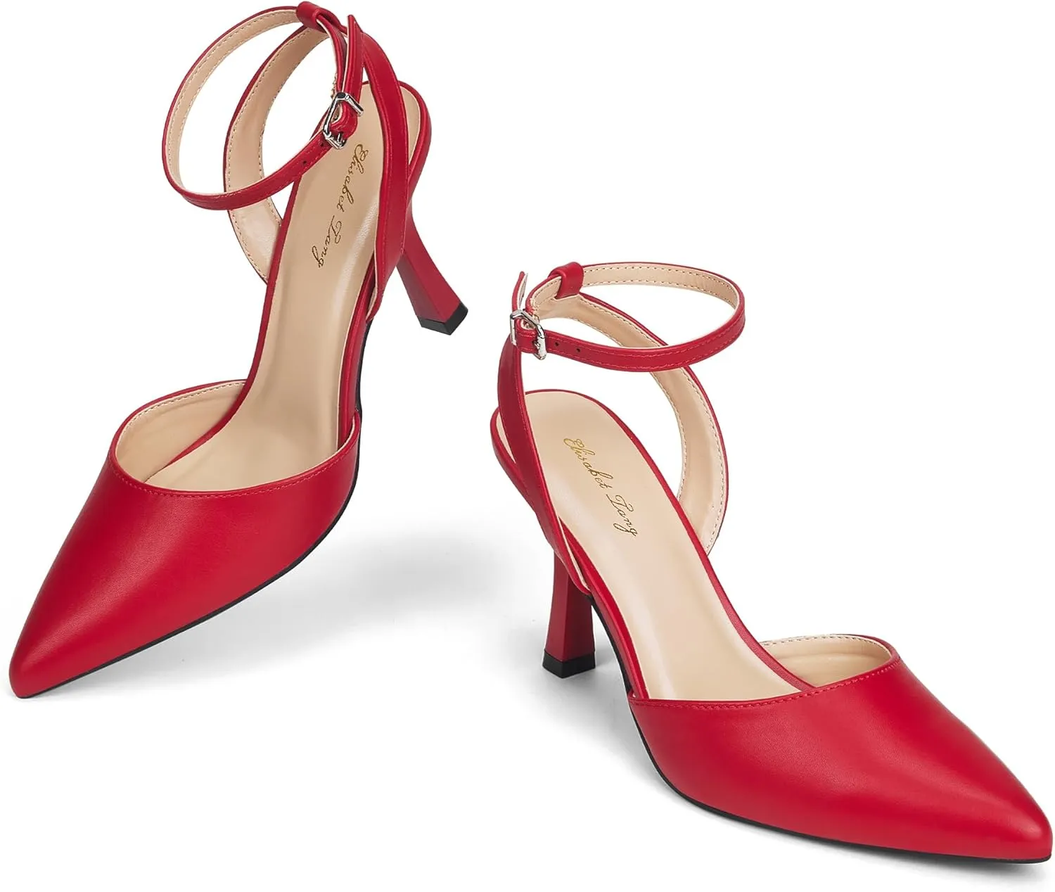 Elisabet Tang 3.42 inch Trendy Ankle Strap Pumps for Women - Sexy Closed Pointed Toe mid Stiletto Heels for Prom Party
