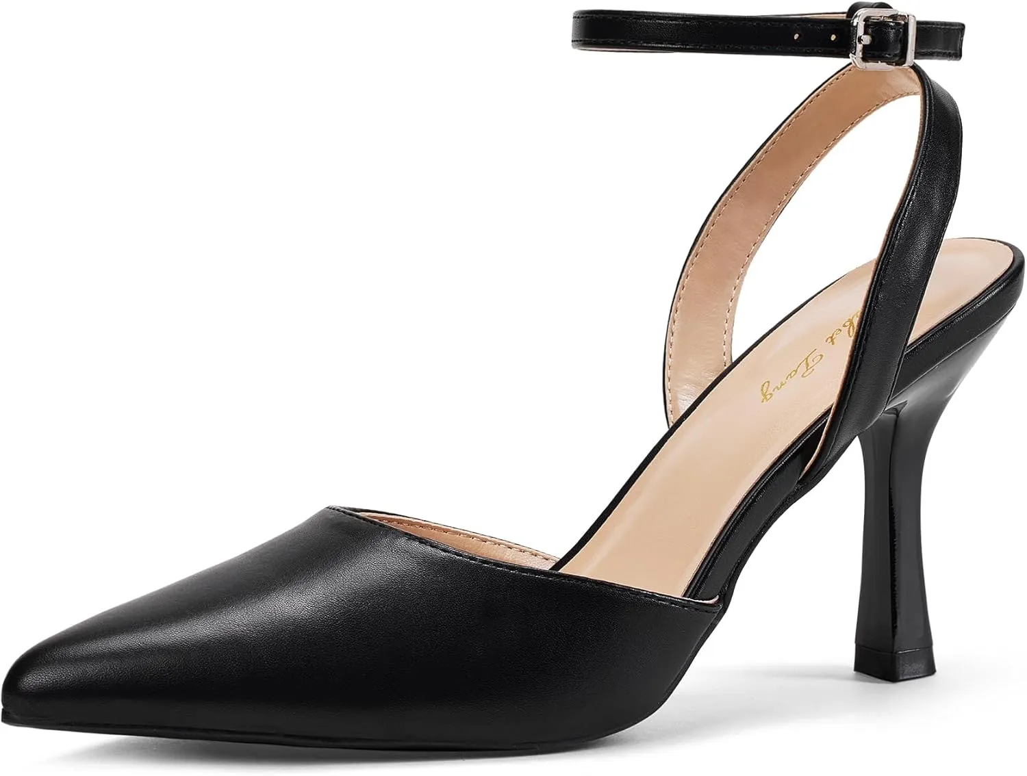Elisabet Tang 3.42 inch Trendy Ankle Strap Pumps for Women - Sexy Closed Pointed Toe mid Stiletto Heels for Prom Party