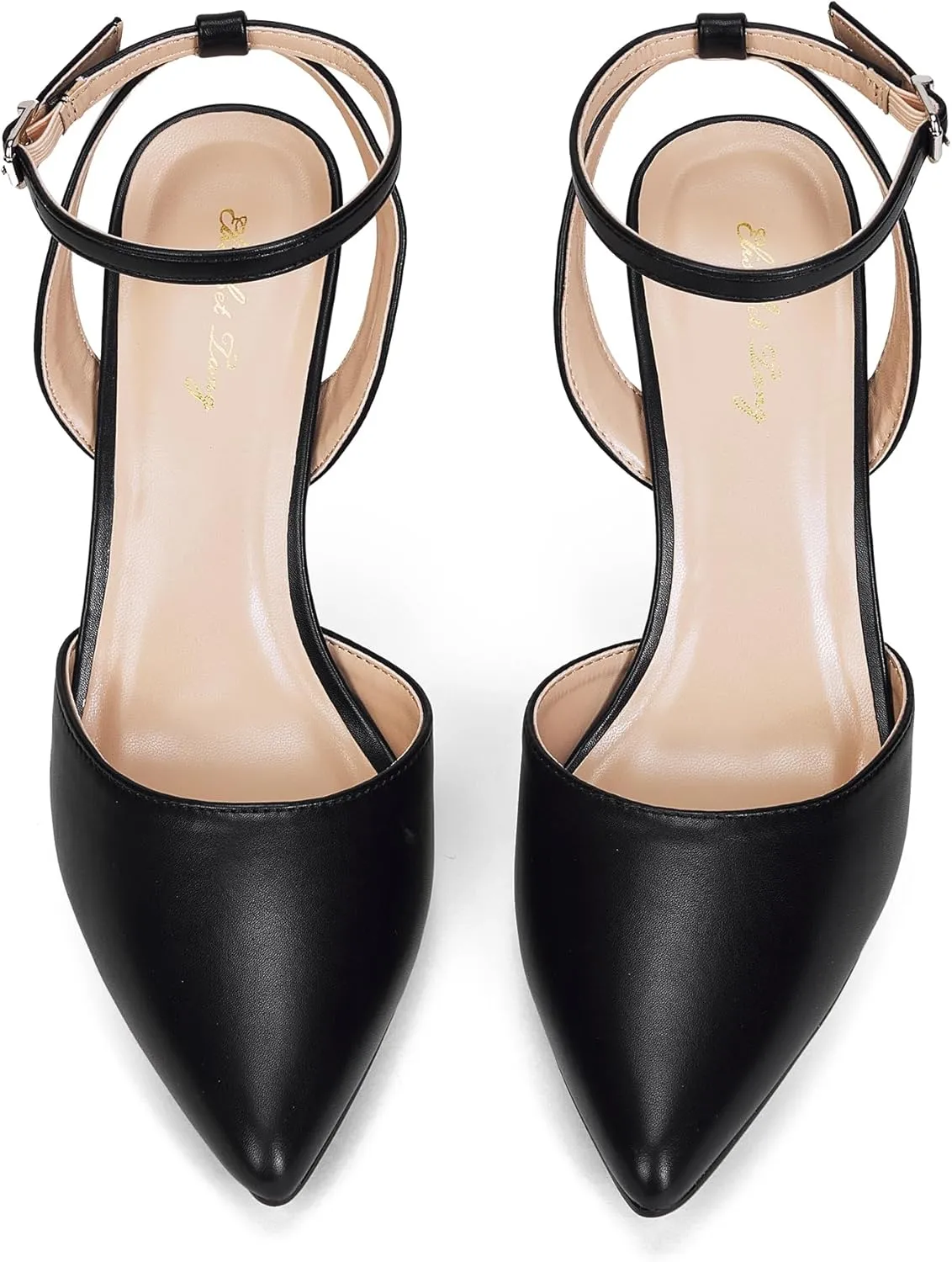 Elisabet Tang 3.42 inch Trendy Ankle Strap Pumps for Women - Sexy Closed Pointed Toe mid Stiletto Heels for Prom Party