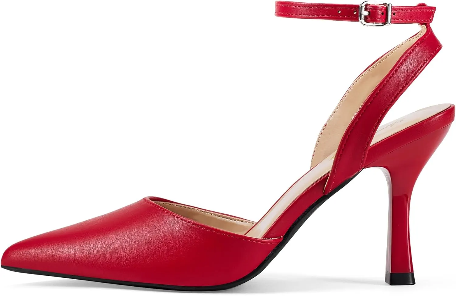 Elisabet Tang 3.42 inch Trendy Ankle Strap Pumps for Women - Sexy Closed Pointed Toe mid Stiletto Heels for Prom Party