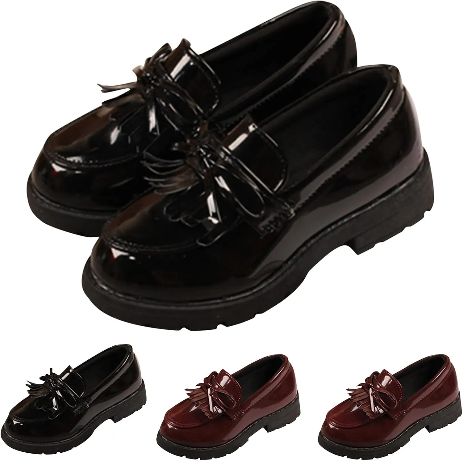 EnJoCho Toddler Running Shoes Girls Slip On Leather Loafer Tassel Bow Flats School Dress Shoes Outdoor For Girls