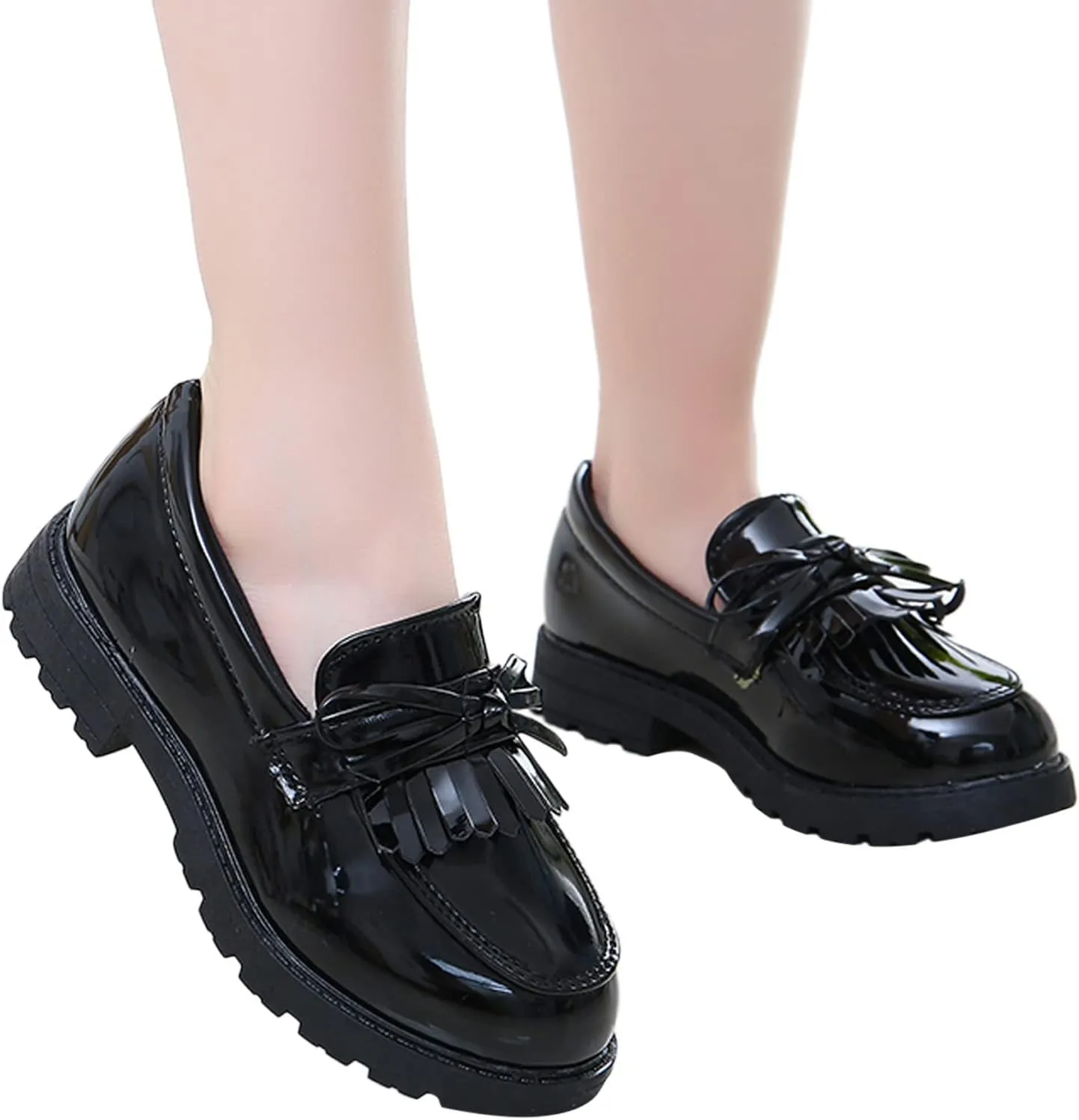 EnJoCho Toddler Running Shoes Girls Slip On Leather Loafer Tassel Bow Flats School Dress Shoes Outdoor For Girls