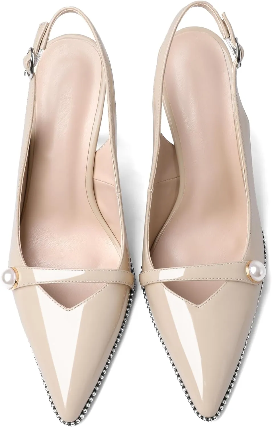 Joseywade Slingback Heels Women's Pointed Toe High Heel Pumps Pearl Beaded Cocktail Night Out Work Dress Shoes 3.5 Inch