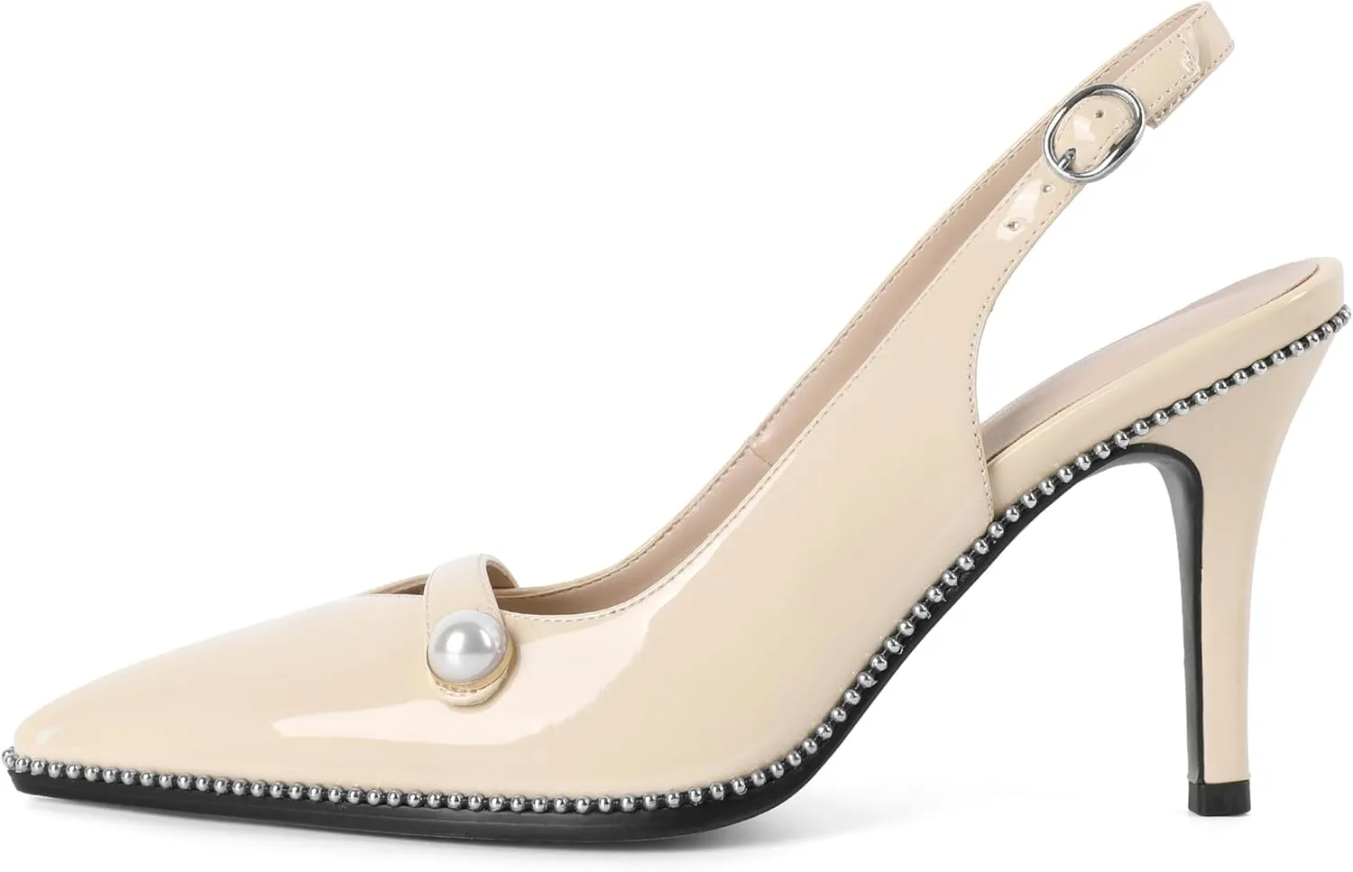Joseywade Slingback Heels Women's Pointed Toe High Heel Pumps Pearl Beaded Cocktail Night Out Work Dress Shoes 3.5 Inch