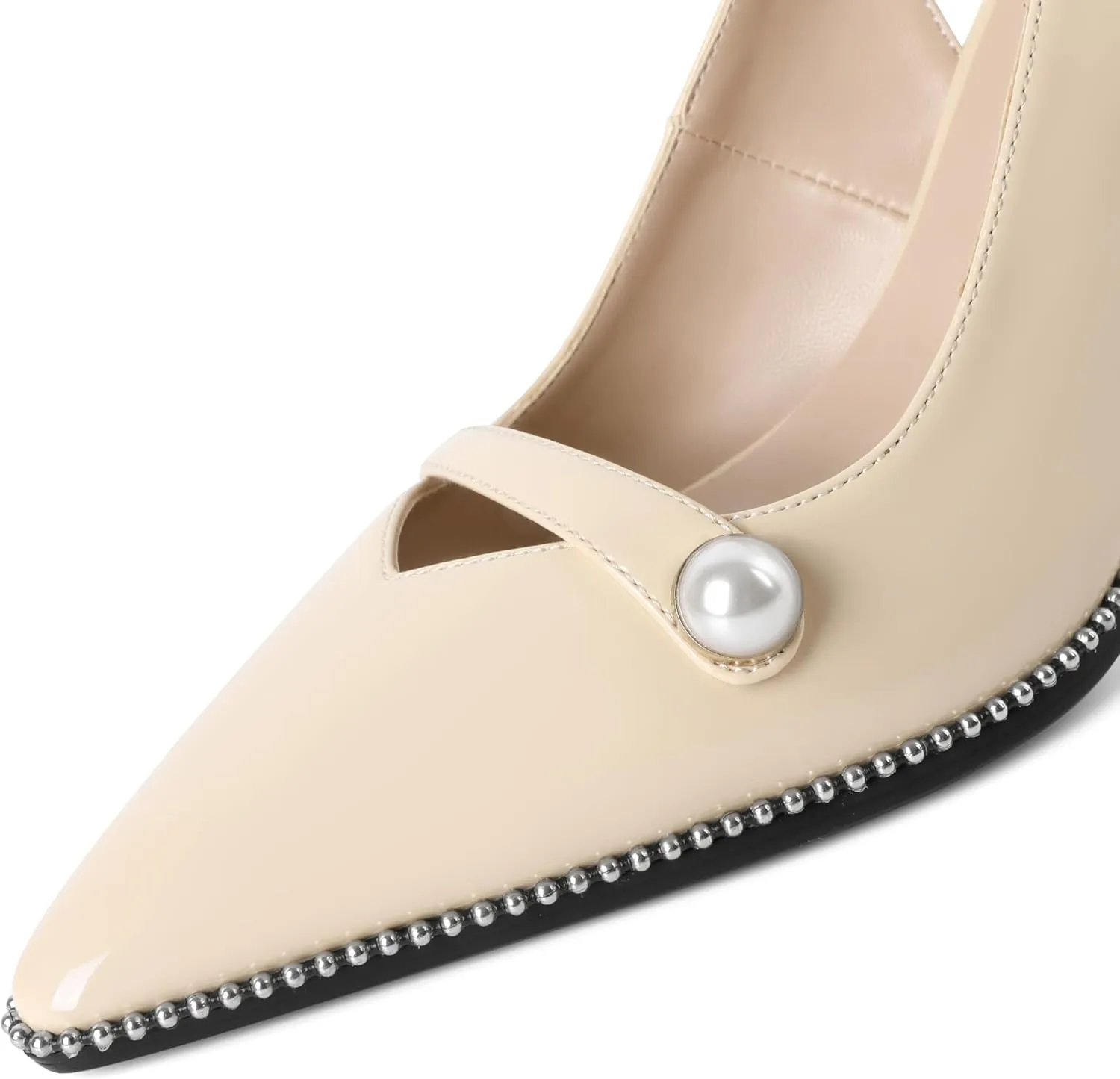 Joseywade Slingback Heels Women's Pointed Toe High Heel Pumps Pearl Beaded Cocktail Night Out Work Dress Shoes 3.5 Inch