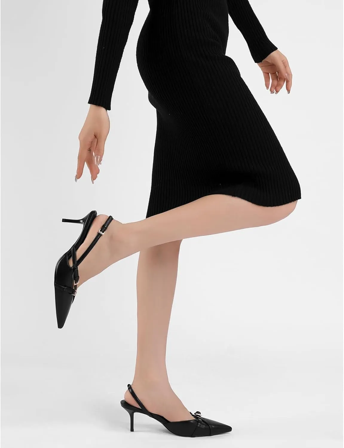 KaroNairy Kitten Heels for Women Pointed Toe Slingback Heels Closed Toe Wedding Dress Pumps with Buckles