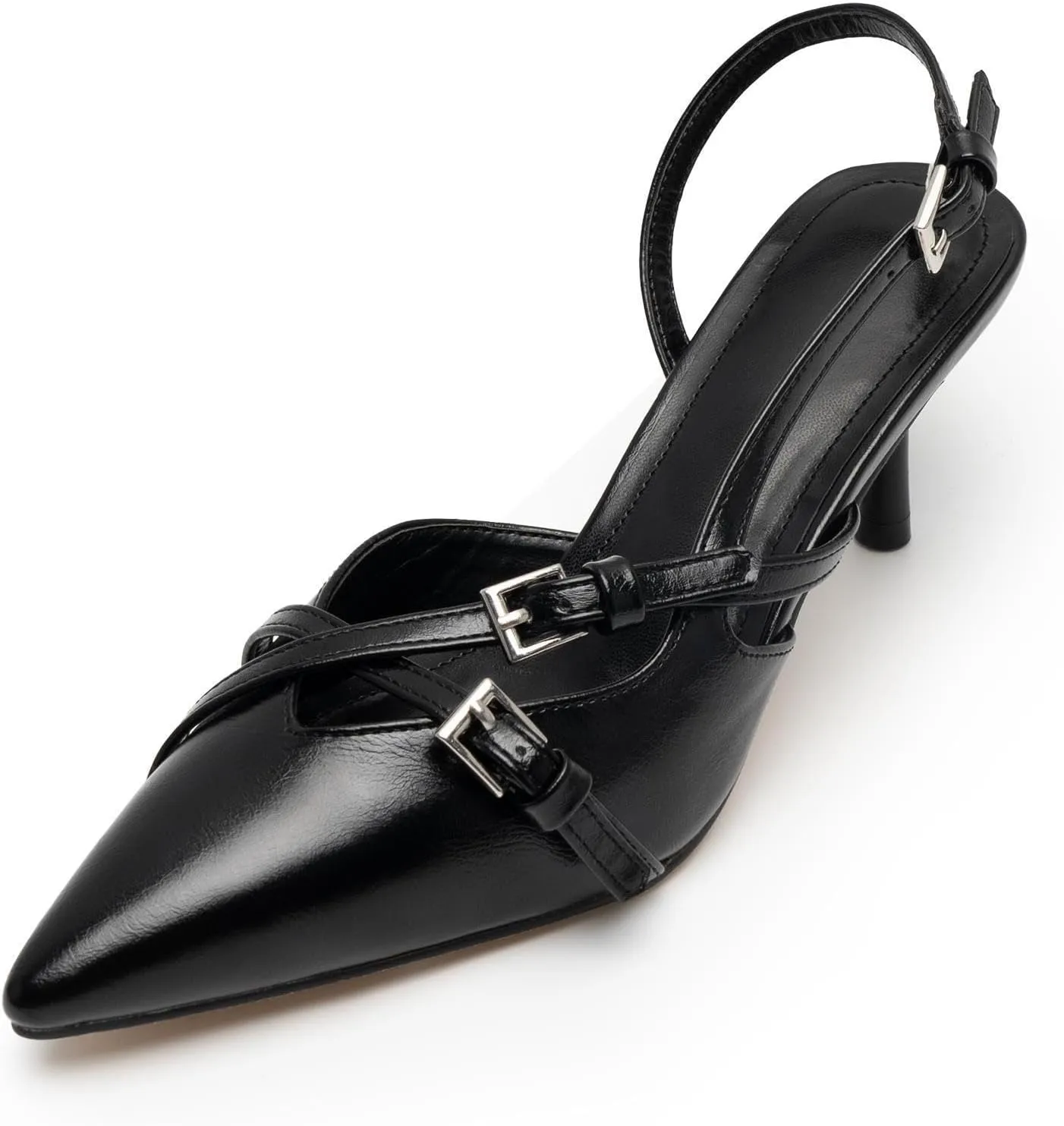 KaroNairy Kitten Heels for Women Pointed Toe Slingback Heels Closed Toe Wedding Dress Pumps with Buckles
