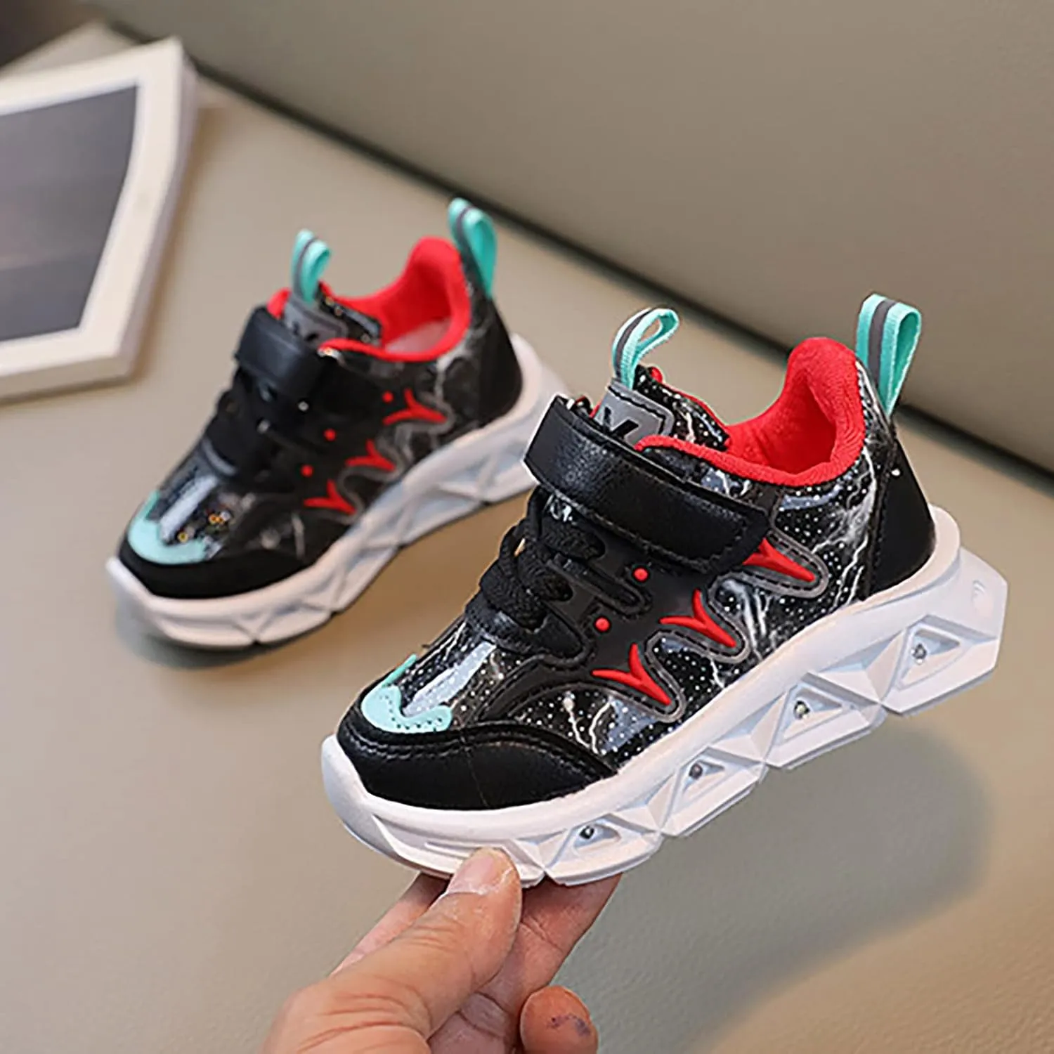 Kids Light Up Running Shoes Lightweight Non-Slip Toddler Baby Boys Girls Sneaker Athletic Shoes with Strap