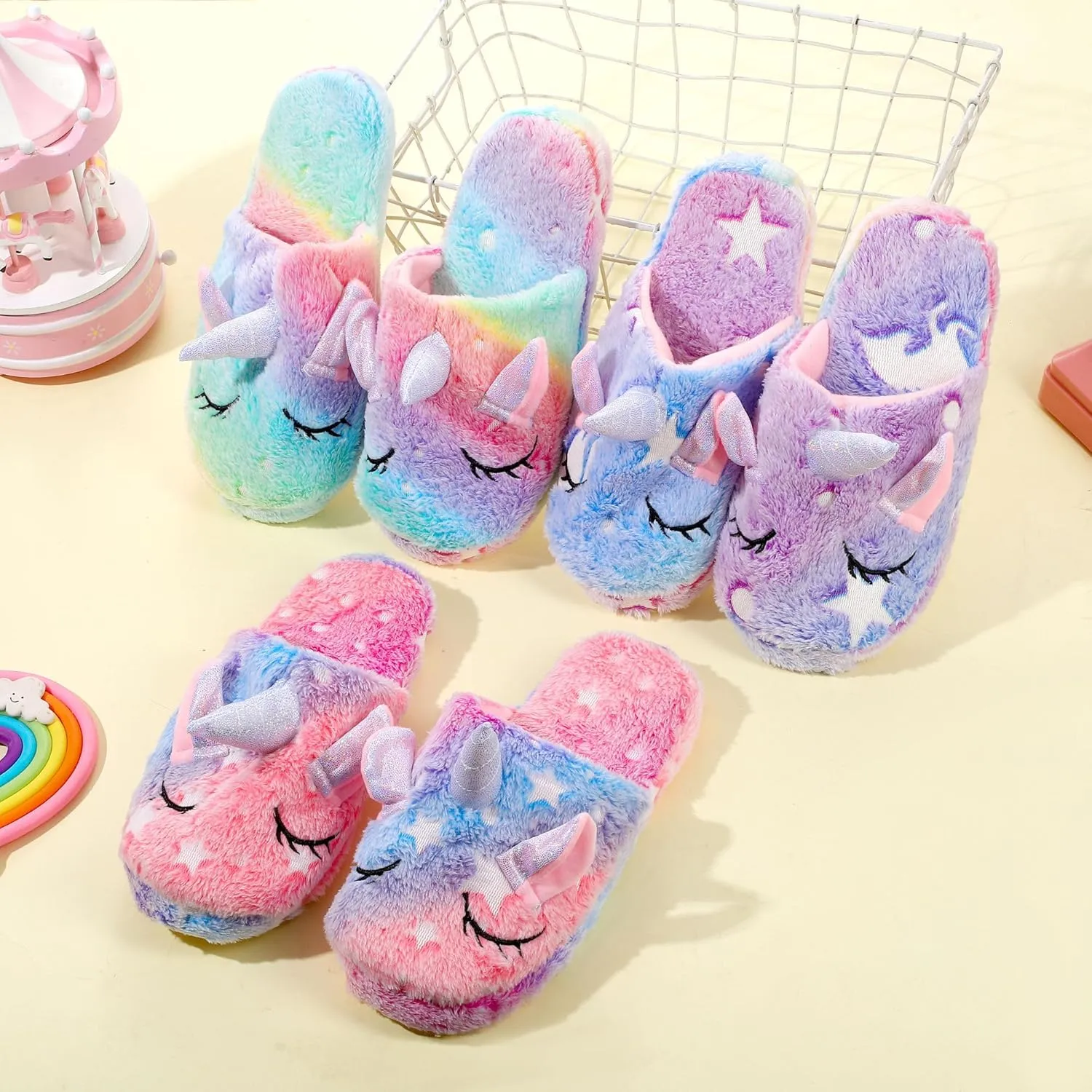 Kids Unicorn Slippers for Boys Girls Toddler Fuzzy Slippers Children House Slippers with Anti Slip Soles Glow in the Dark