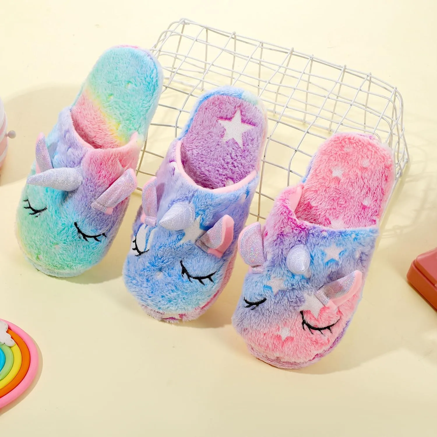 Kids Unicorn Slippers for Boys Girls Toddler Fuzzy Slippers Children House Slippers with Anti Slip Soles Glow in the Dark