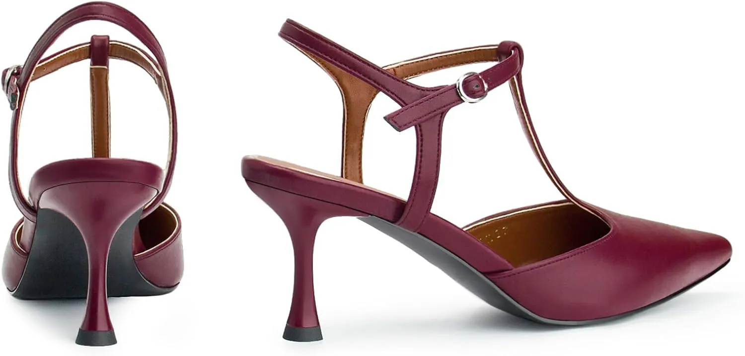 Kitten Heels for Women Pointed Closed Toe Pumps Ankle Strap Wedding Prom Stiletto Sandals Dress Shoes