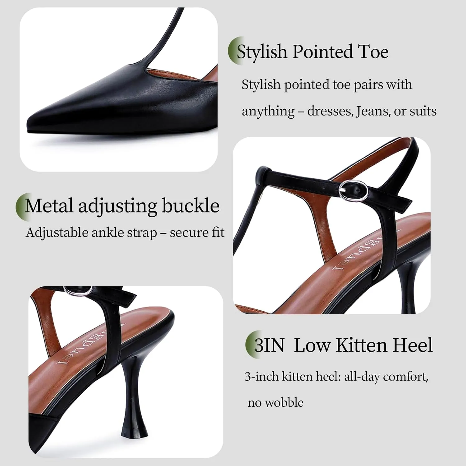 Kitten Heels for Women Pointed Closed Toe Pumps Ankle Strap Wedding Prom Stiletto Sandals Dress Shoes