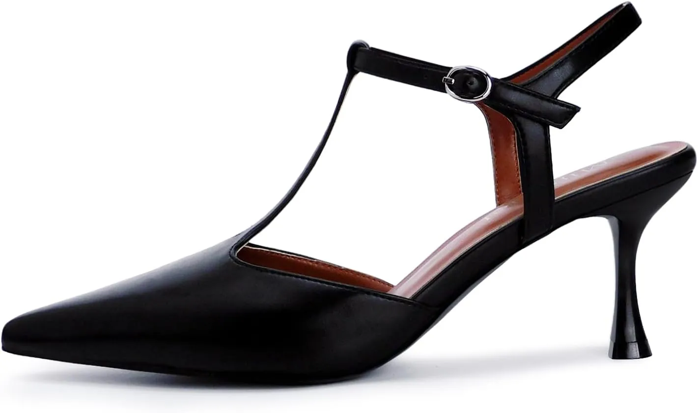 Kitten Heels for Women Pointed Closed Toe Pumps Ankle Strap Wedding Prom Stiletto Sandals Dress Shoes