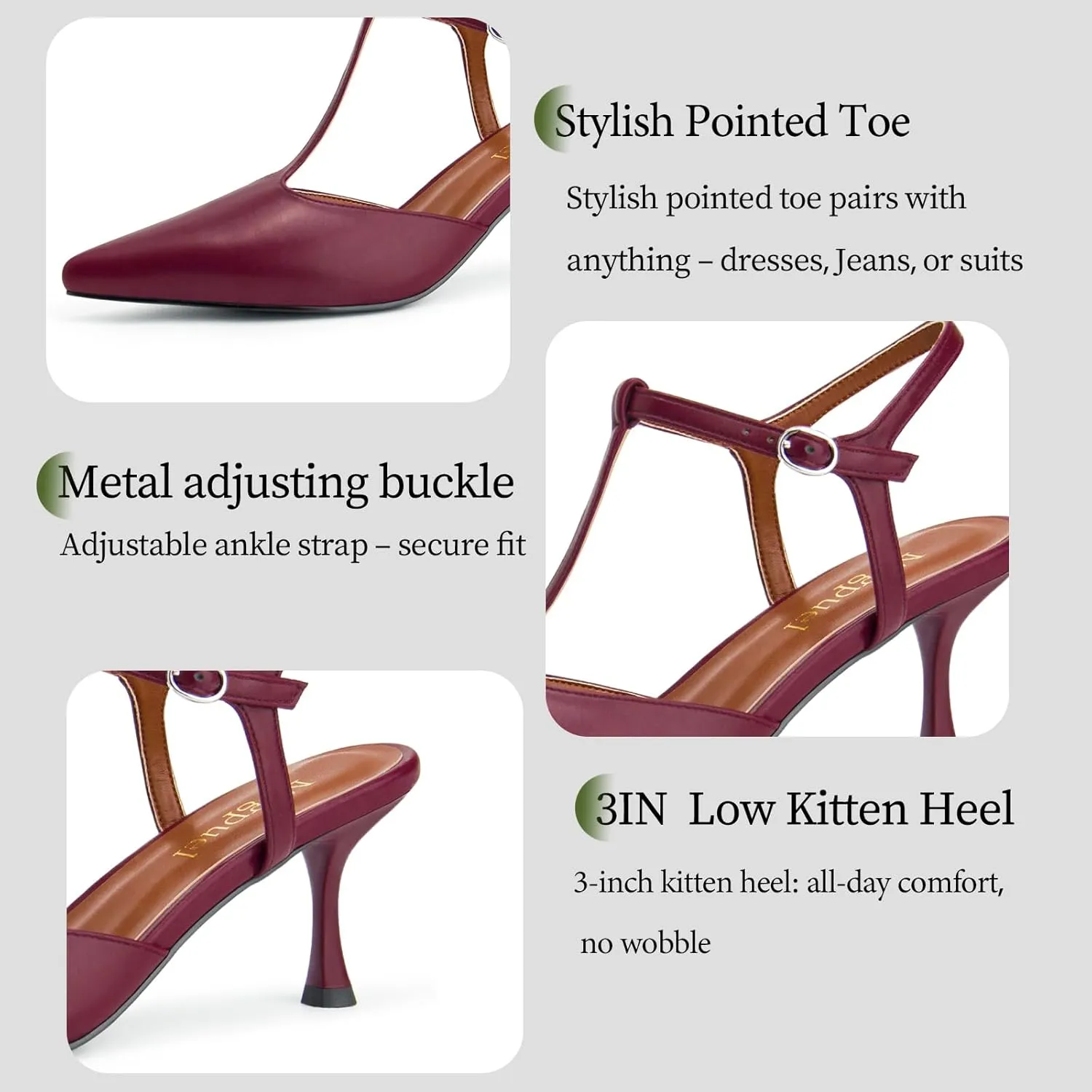Kitten Heels for Women Pointed Closed Toe Pumps Ankle Strap Wedding Prom Stiletto Sandals Dress Shoes
