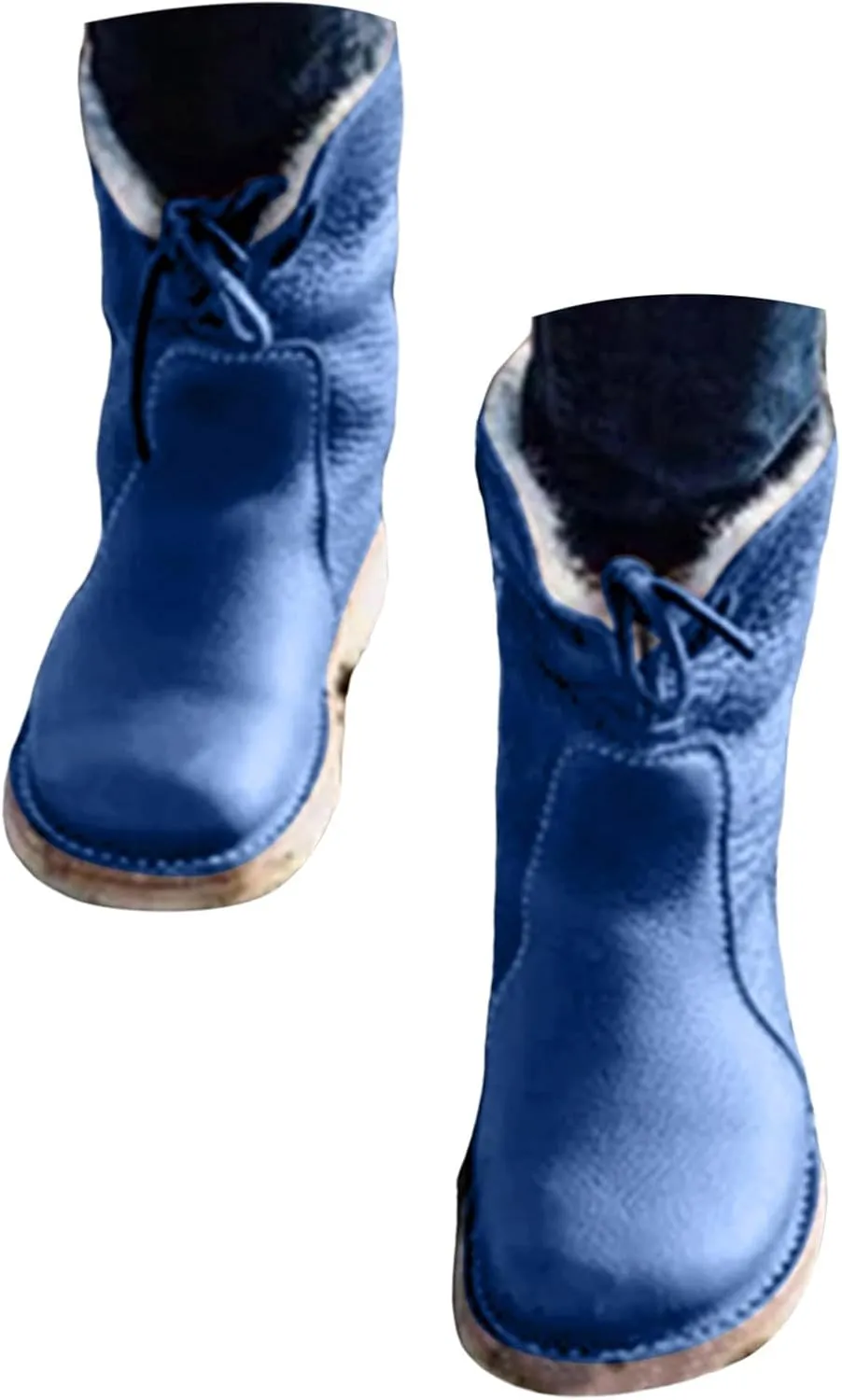 Leather Water Proof Insulated Boots for Women Fashionable Solid Mid Calf Boots Fleece Lined Puffy Snow Boots for Women