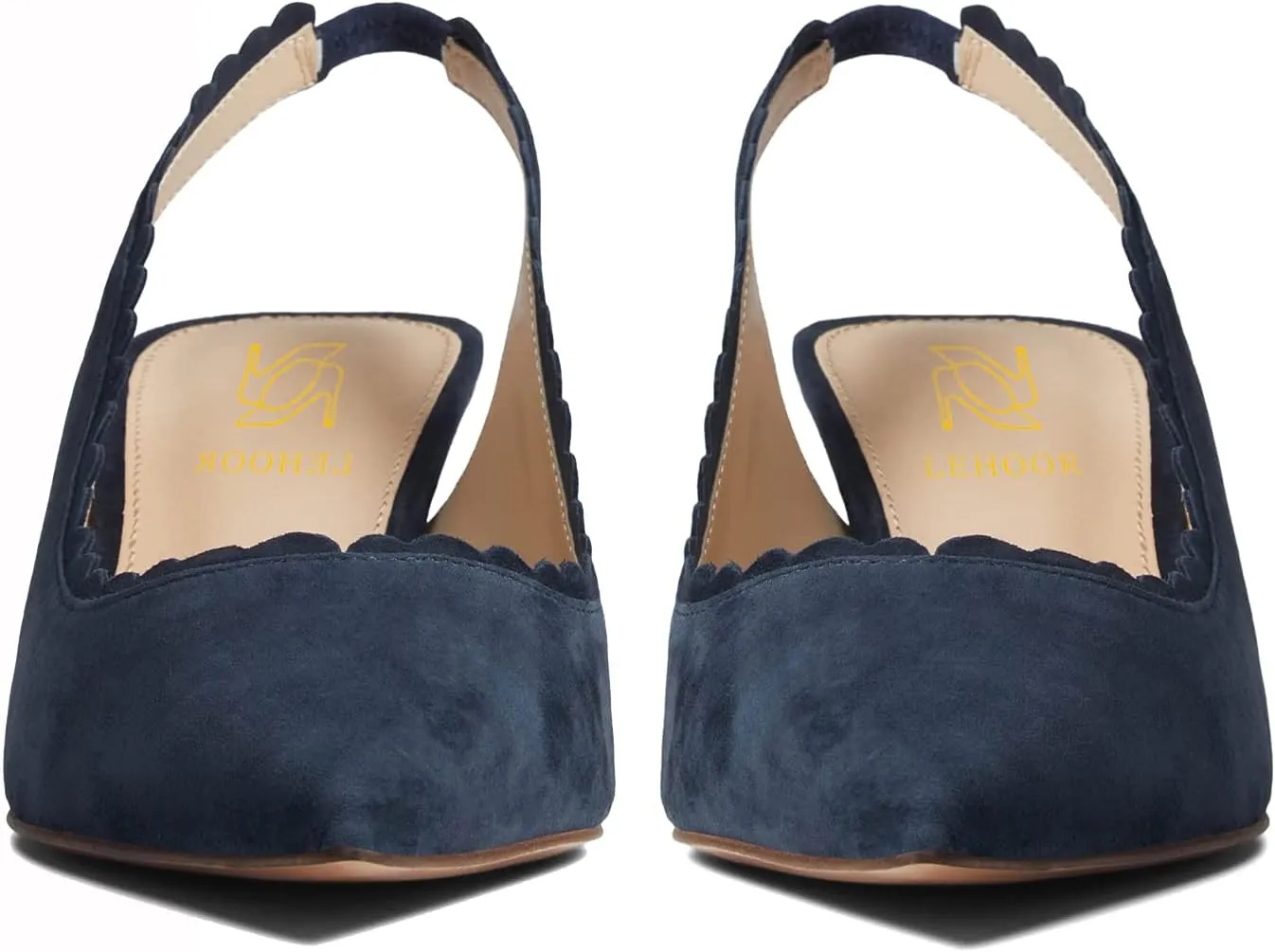 LEHOOR Women Kitten Heel Slingback Pumps Shoes Pointed Closed Toe Elastic Ankle Strap Suede Dress Sandals 2.5" Heels Classic Office Work Pump Dressy Elegant Wedding Evening Shoes Comfort 4-11 M US