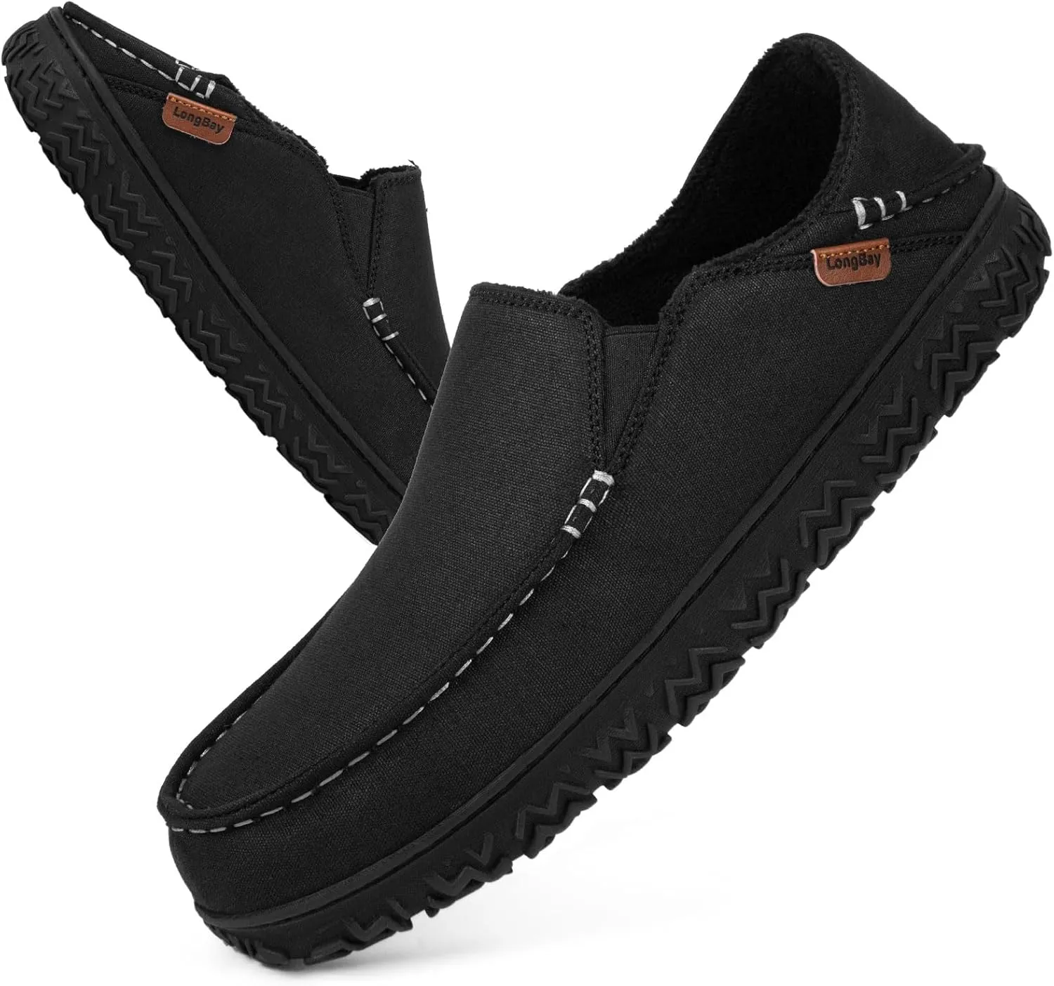 LongBay Men's Moccasin Slippers Cozy Breathable Memory Foam House Shoes for Indoor Outdoor