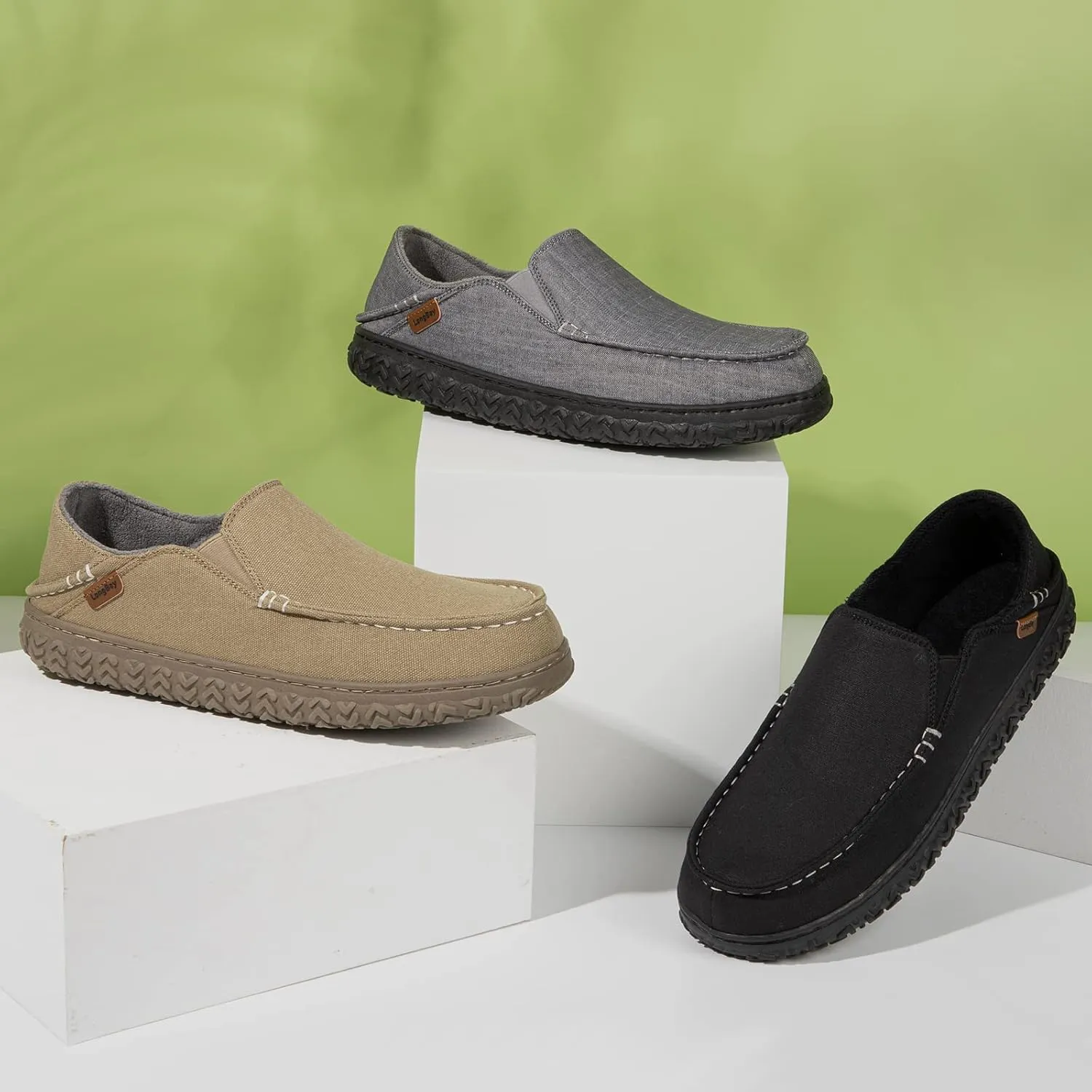 LongBay Men's Moccasin Slippers Cozy Breathable Memory Foam House Shoes for Indoor Outdoor