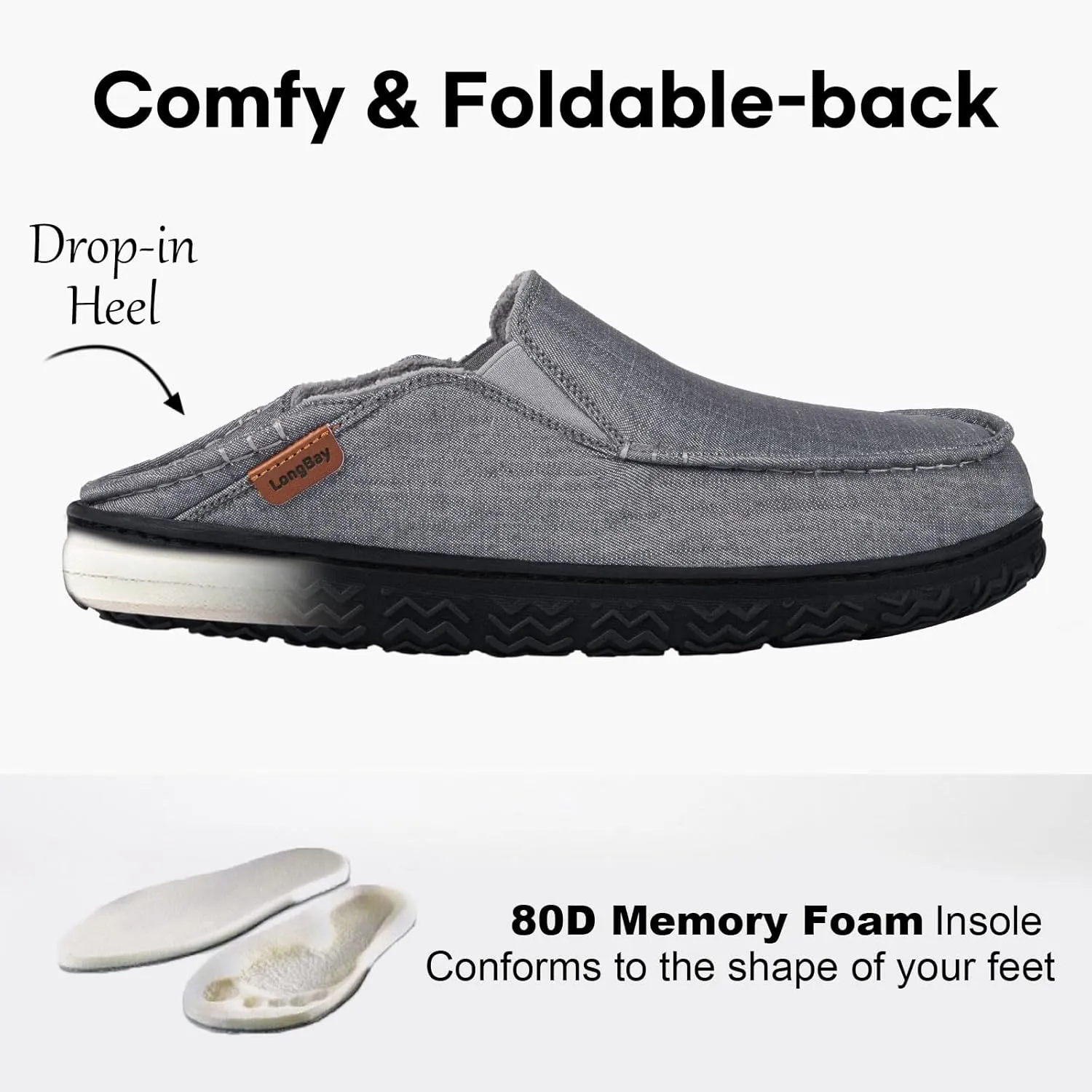 LongBay Men's Moccasin Slippers Cozy Breathable Memory Foam House Shoes for Indoor Outdoor