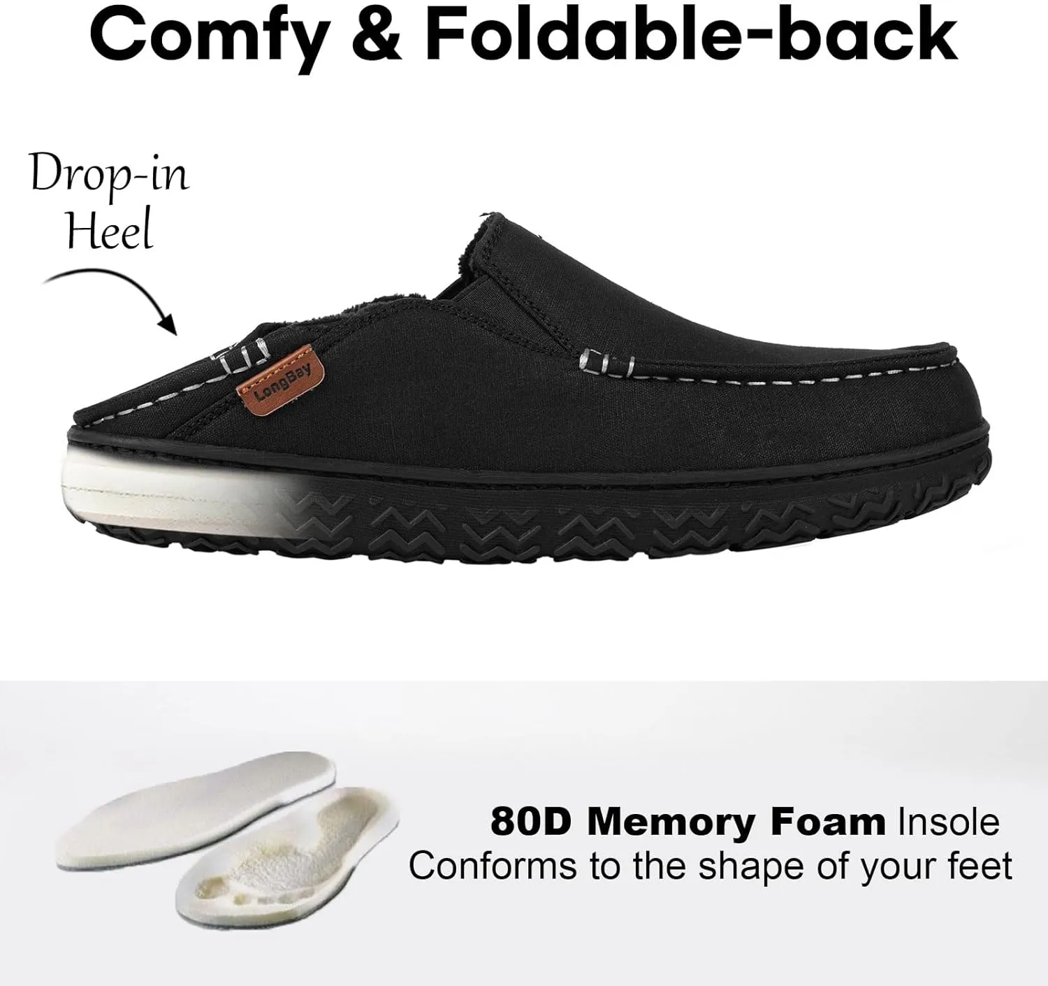LongBay Men's Moccasin Slippers Cozy Breathable Memory Foam House Shoes for Indoor Outdoor