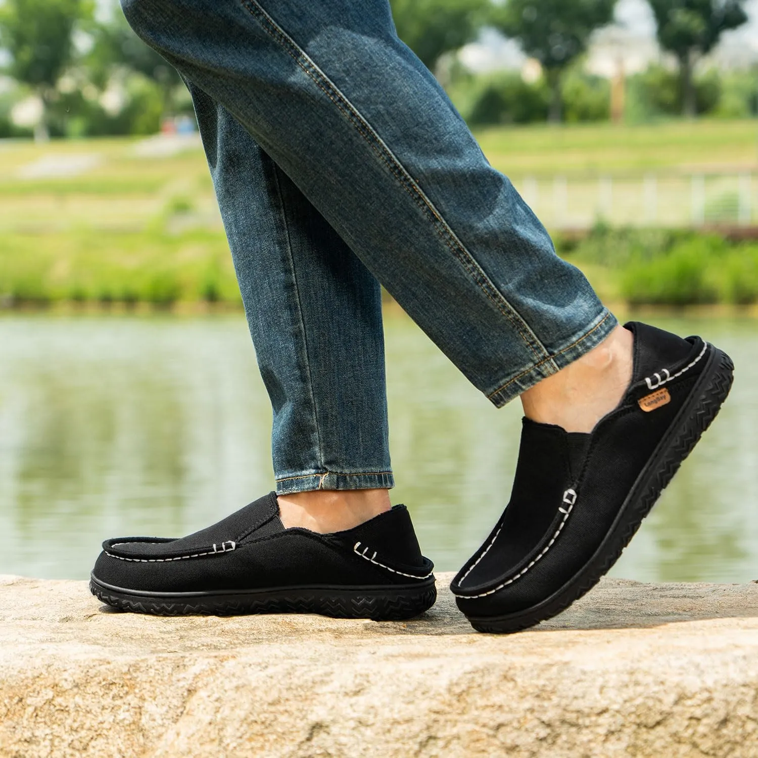 LongBay Men's Moccasin Slippers Cozy Breathable Memory Foam House Shoes for Indoor Outdoor