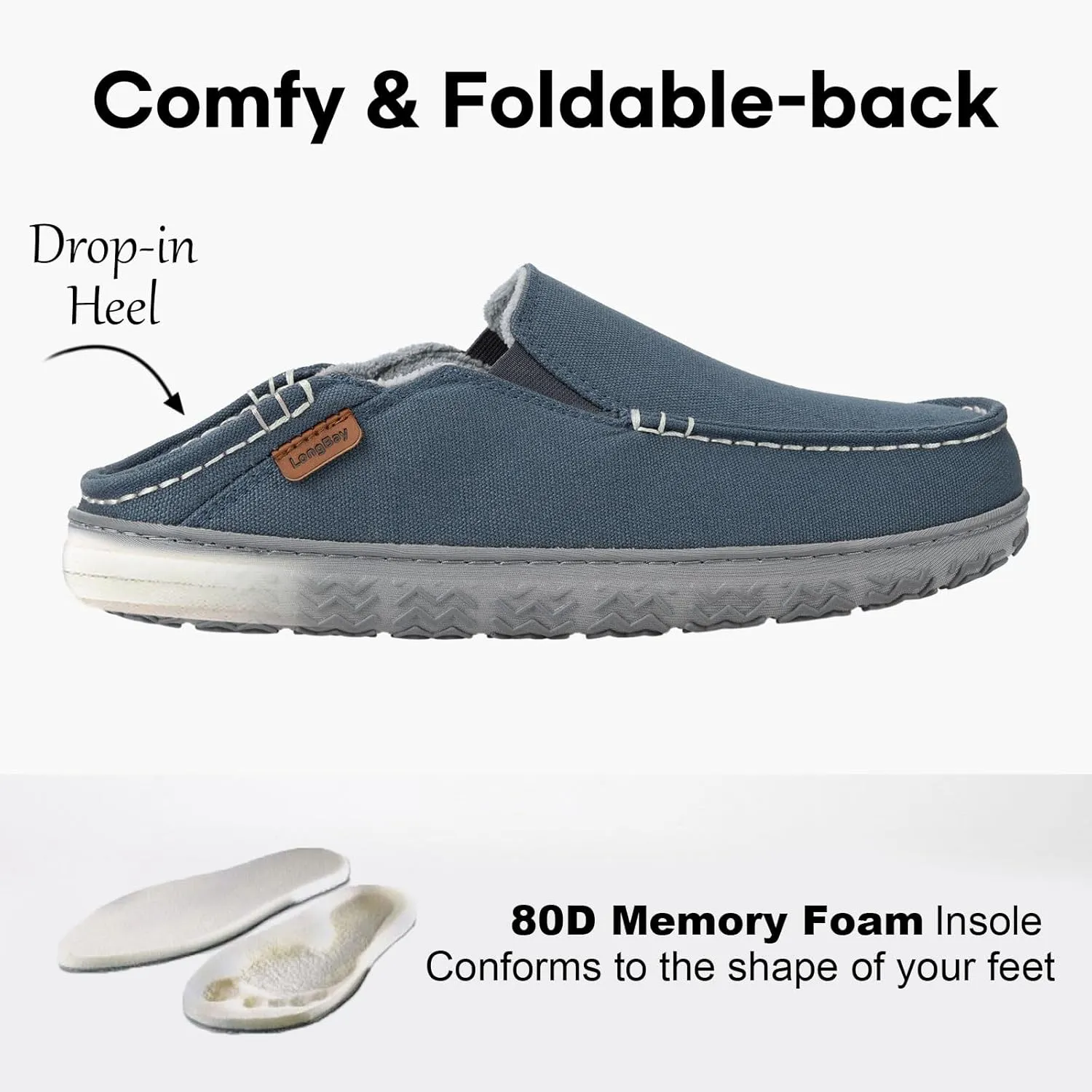 LongBay Men's Moccasin Slippers Cozy Breathable Memory Foam House Shoes for Indoor Outdoor