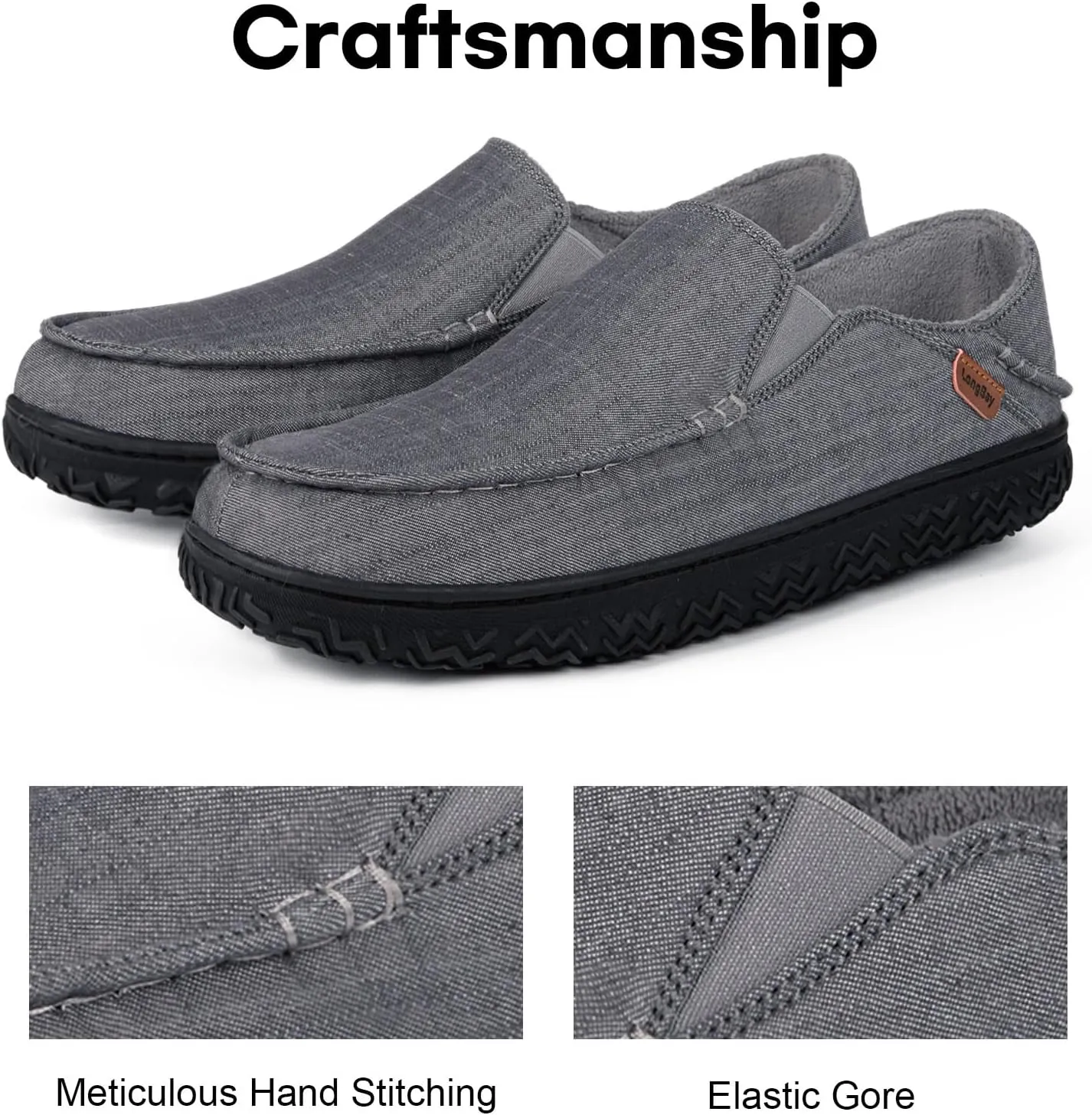 LongBay Men's Moccasin Slippers Cozy Breathable Memory Foam House Shoes for Indoor Outdoor