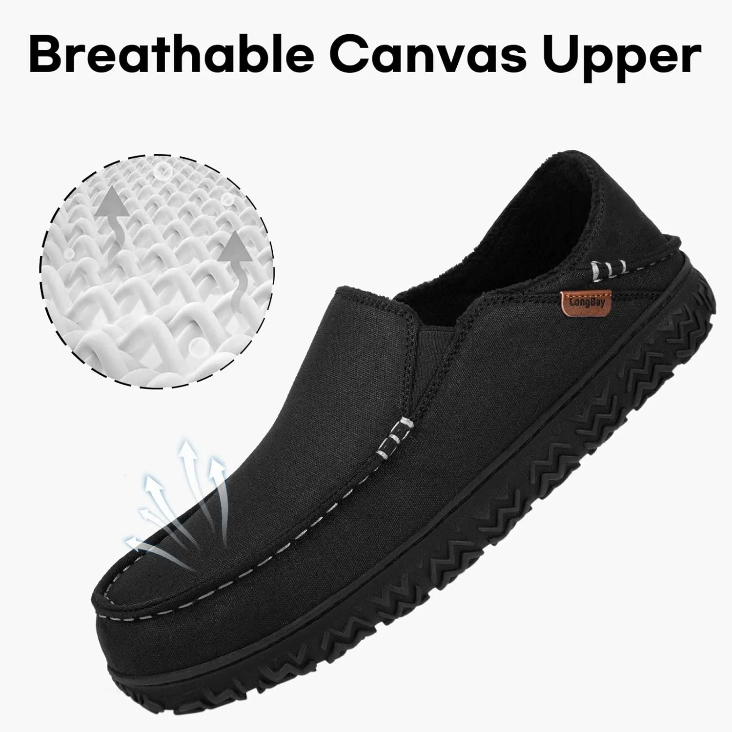 LongBay Men's Moccasin Slippers Cozy Breathable Memory Foam House Shoes for Indoor Outdoor