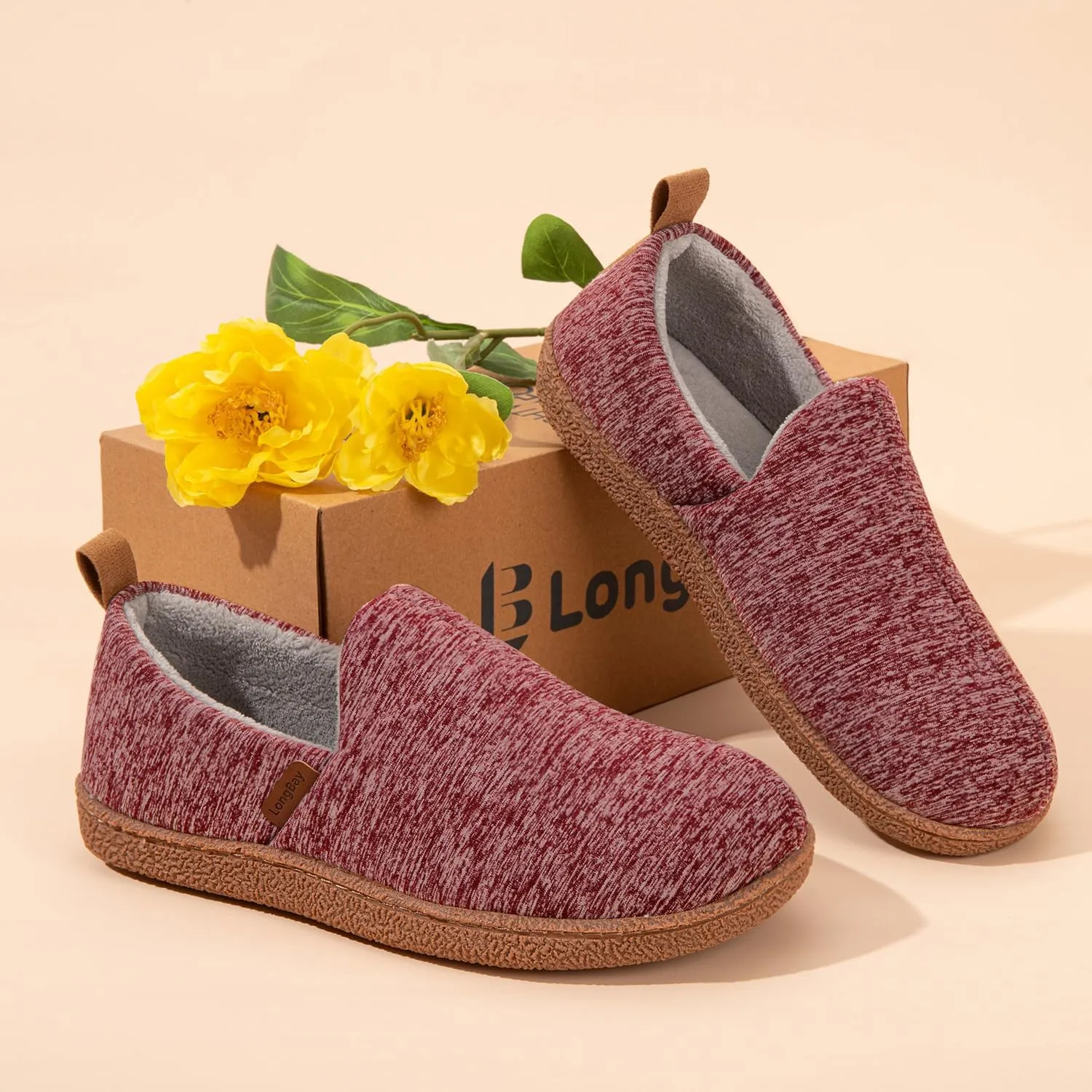 LongBay Women's Memory Foam House Shoes Cozy Brushed Jersey Slippers for Indoor Outdoor