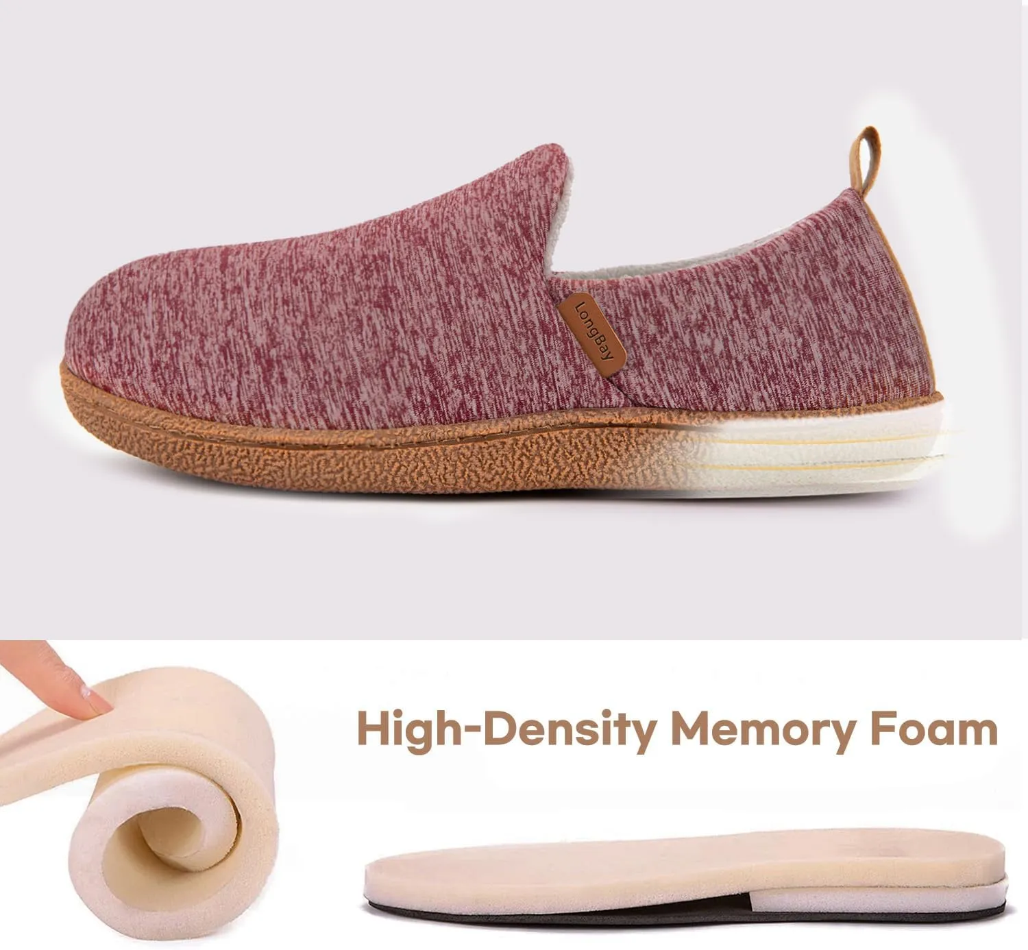 LongBay Women's Memory Foam House Shoes Cozy Brushed Jersey Slippers for Indoor Outdoor
