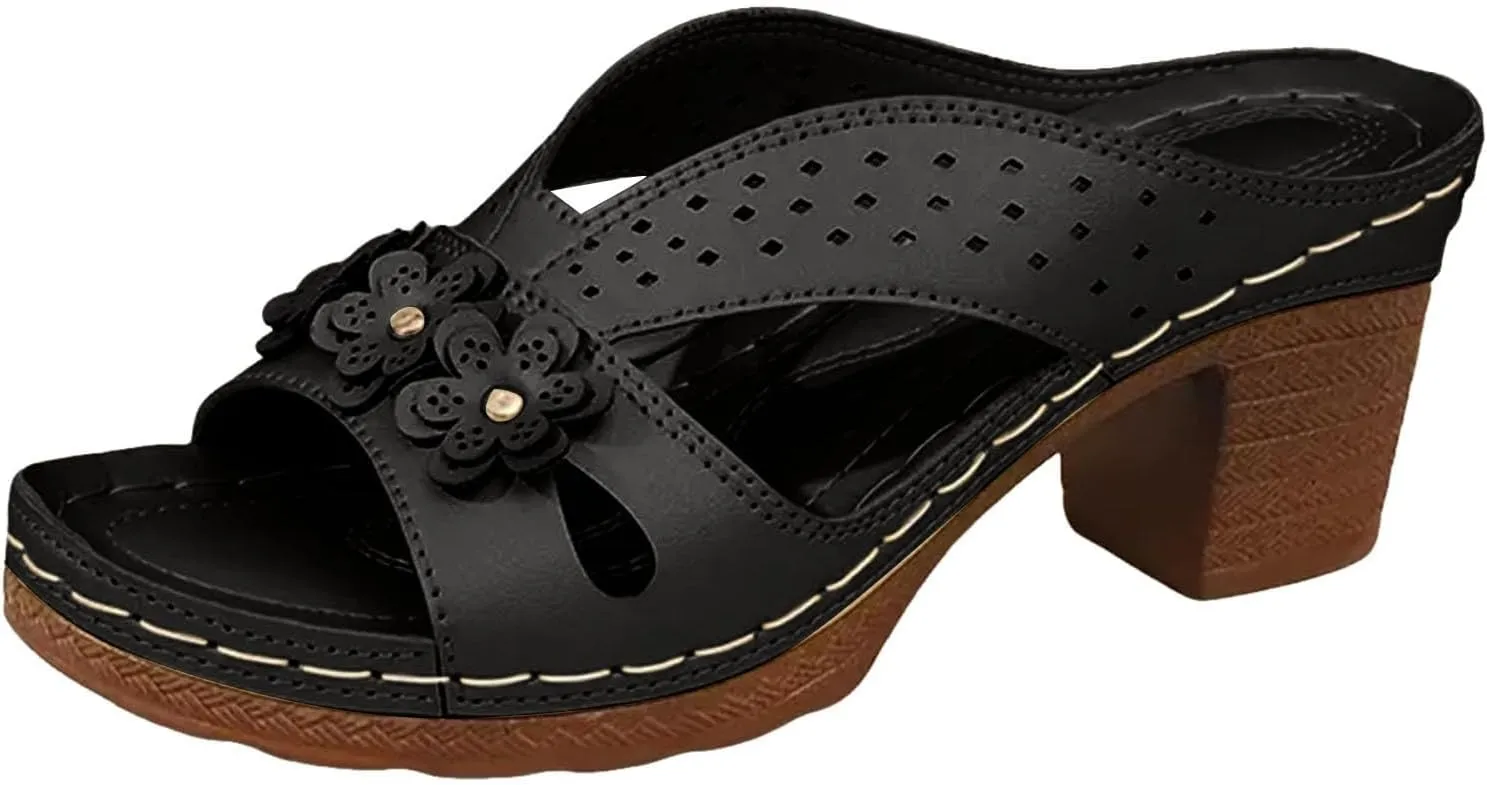 Low Chunky Platform Heels Slip On Dressy Summer Comfortable Slides Sandals Lightweight Memory Foam Platform Shoes Open Toe Block Heel Sandals