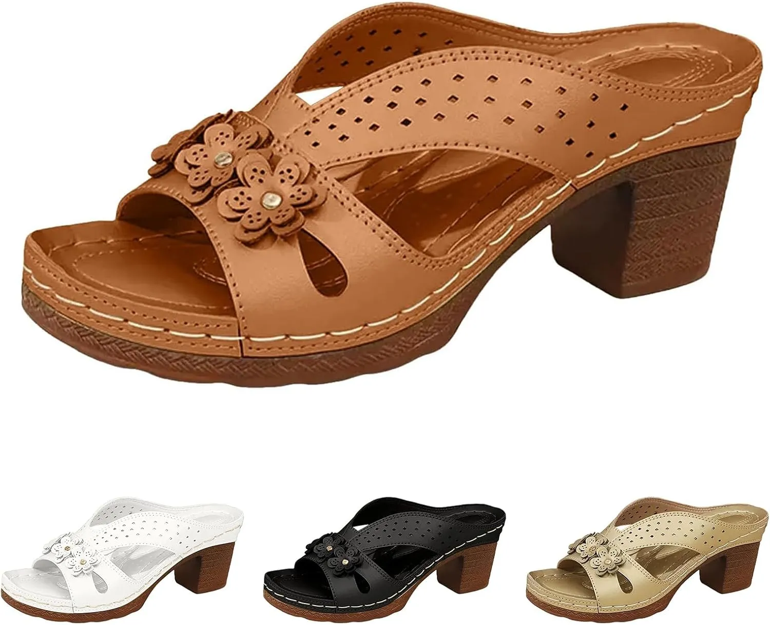 Low Chunky Platform Heels Slip On Dressy Summer Comfortable Slides Sandals Lightweight Memory Foam Platform Shoes Open Toe Block Heel Sandals